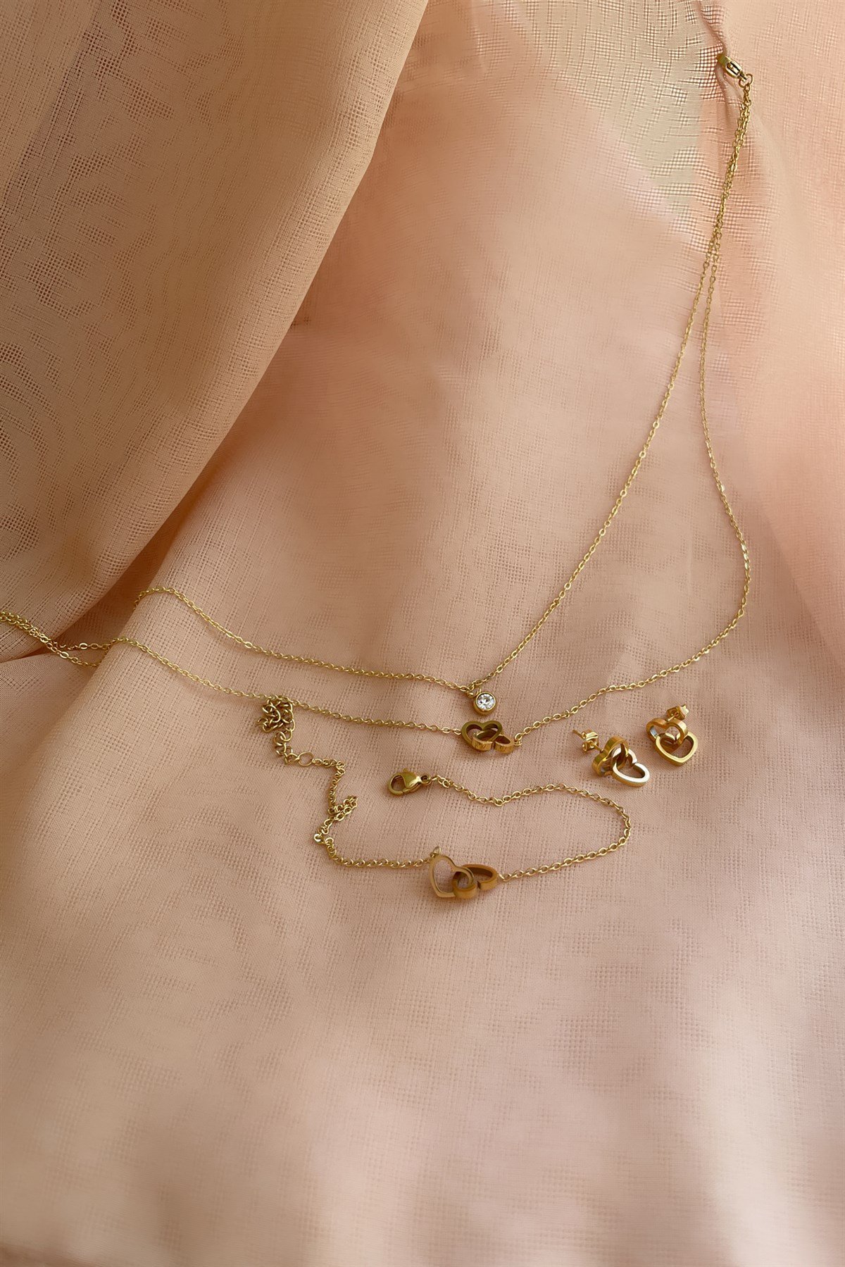 Heart Çelik Kolye Küpe Bileklik Seti