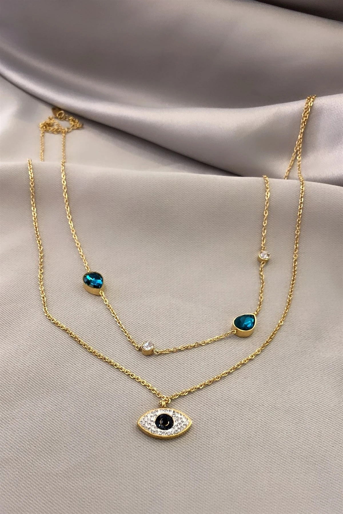 Eye Çift Zincir Çelik Kolye