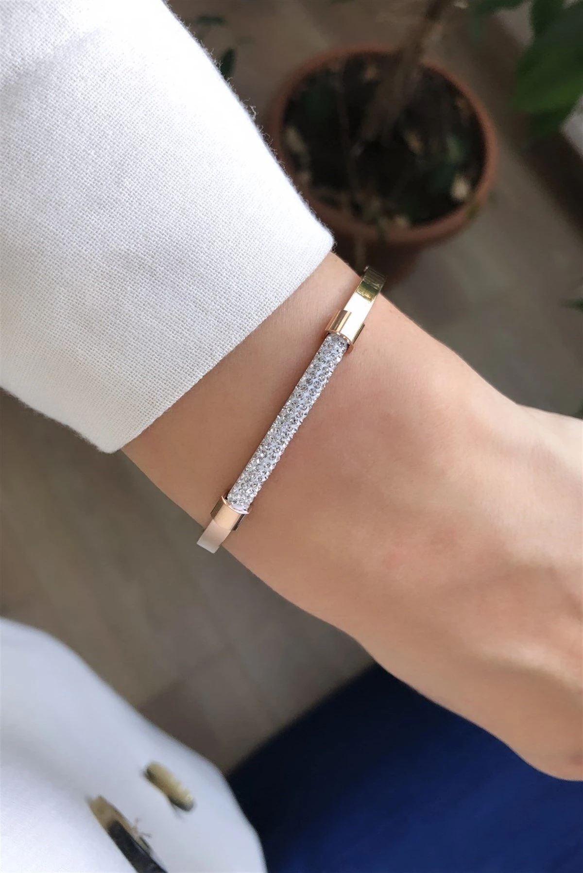 Zirkon Taşlı Çelik Bileklik