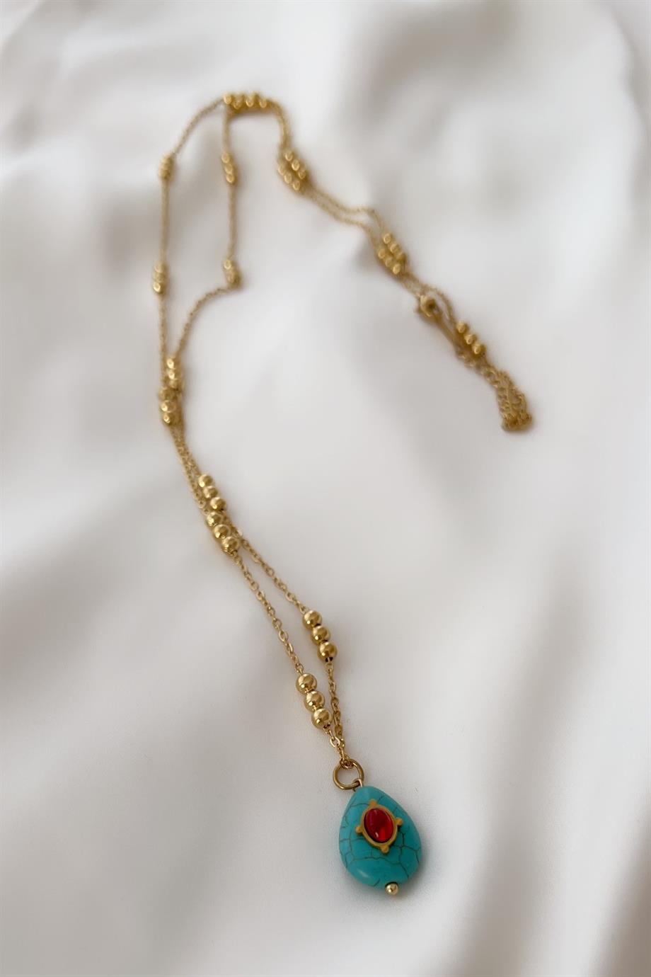 Drop Turquoise Çelik Kolye