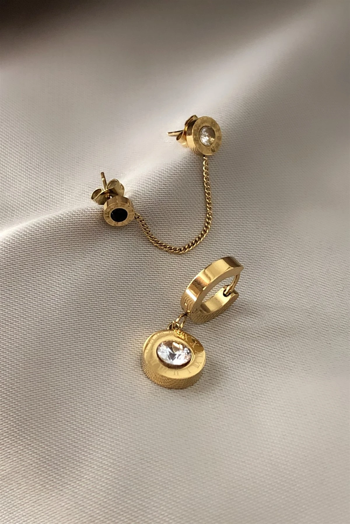 Zirkon Taşlı Üçlü Çelik Küpe-PK63495K