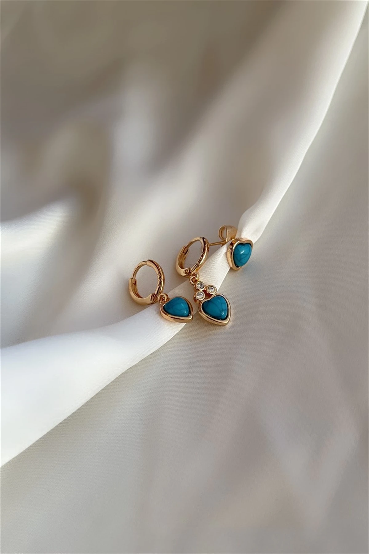 Turquoise Heart Küpe Seti