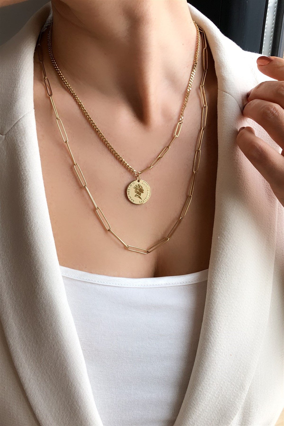 Madalyon İkili Çelik Kolye-PK7391C