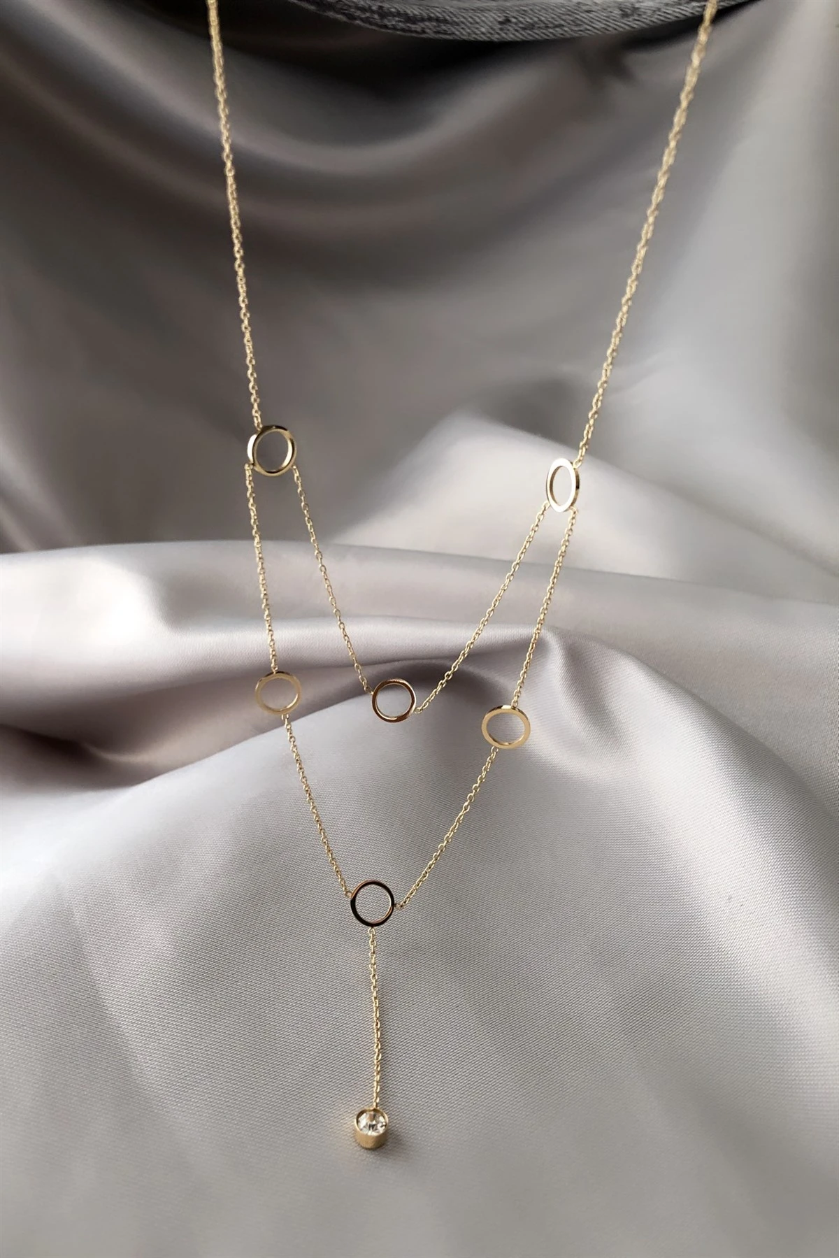 Zirkon Taşlı Çelik Kolye