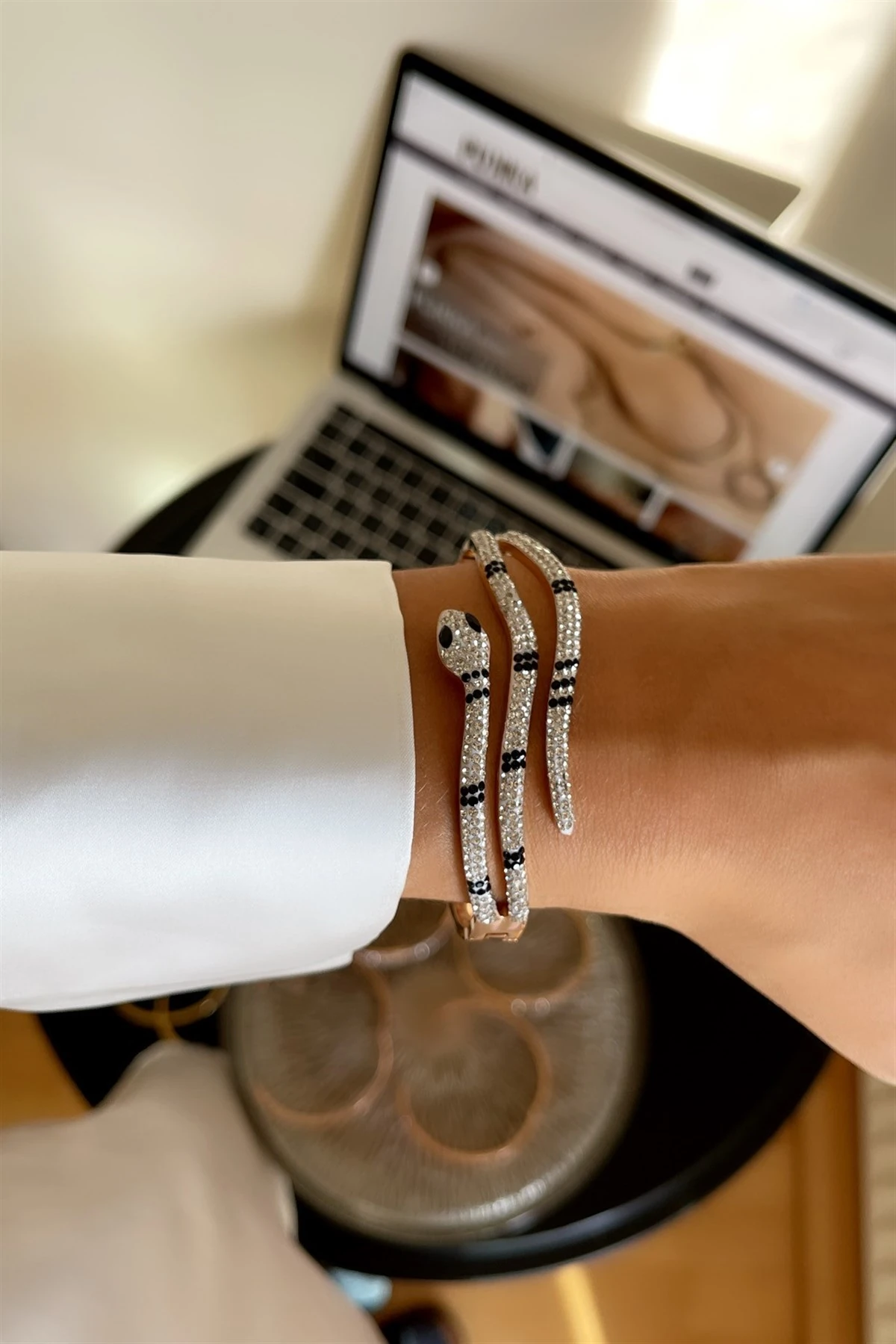 Snake Zirko Taşlı Çelik Bileklik