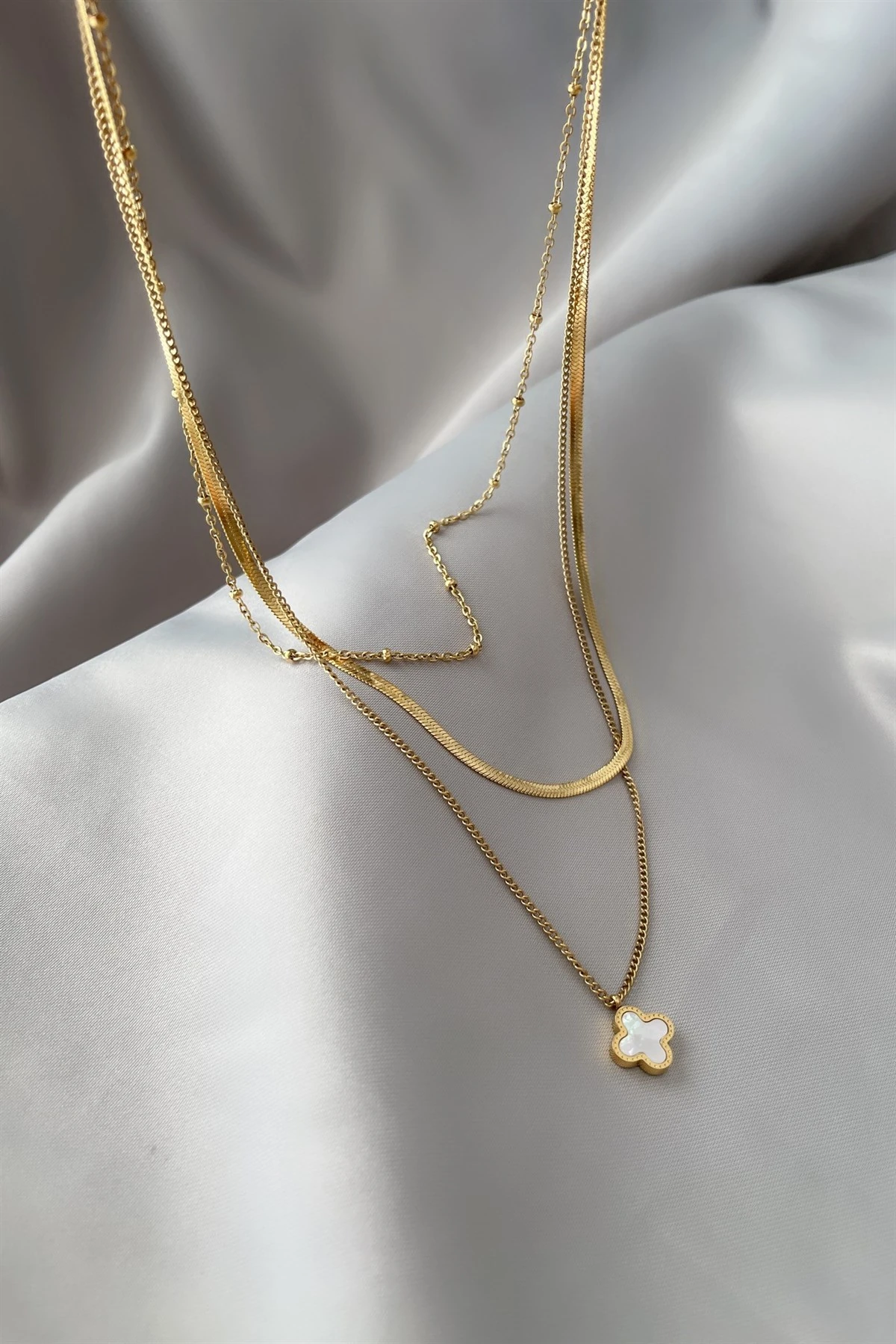 Cleef Sedefli Çelik Kolye