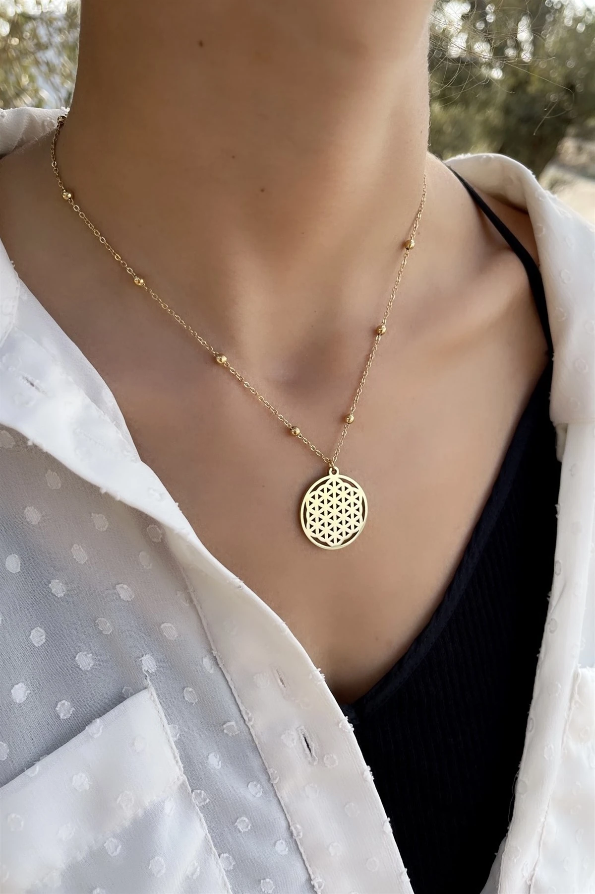 Yaşam Çiçeği Çelik Kolye