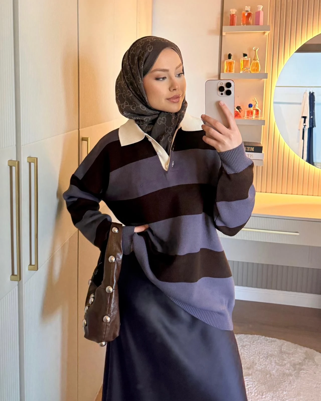 Yaka Detay Triko Kazak - Mor