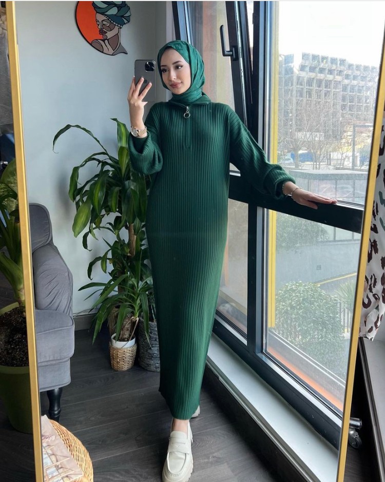 Zippered Knit Dress - Green