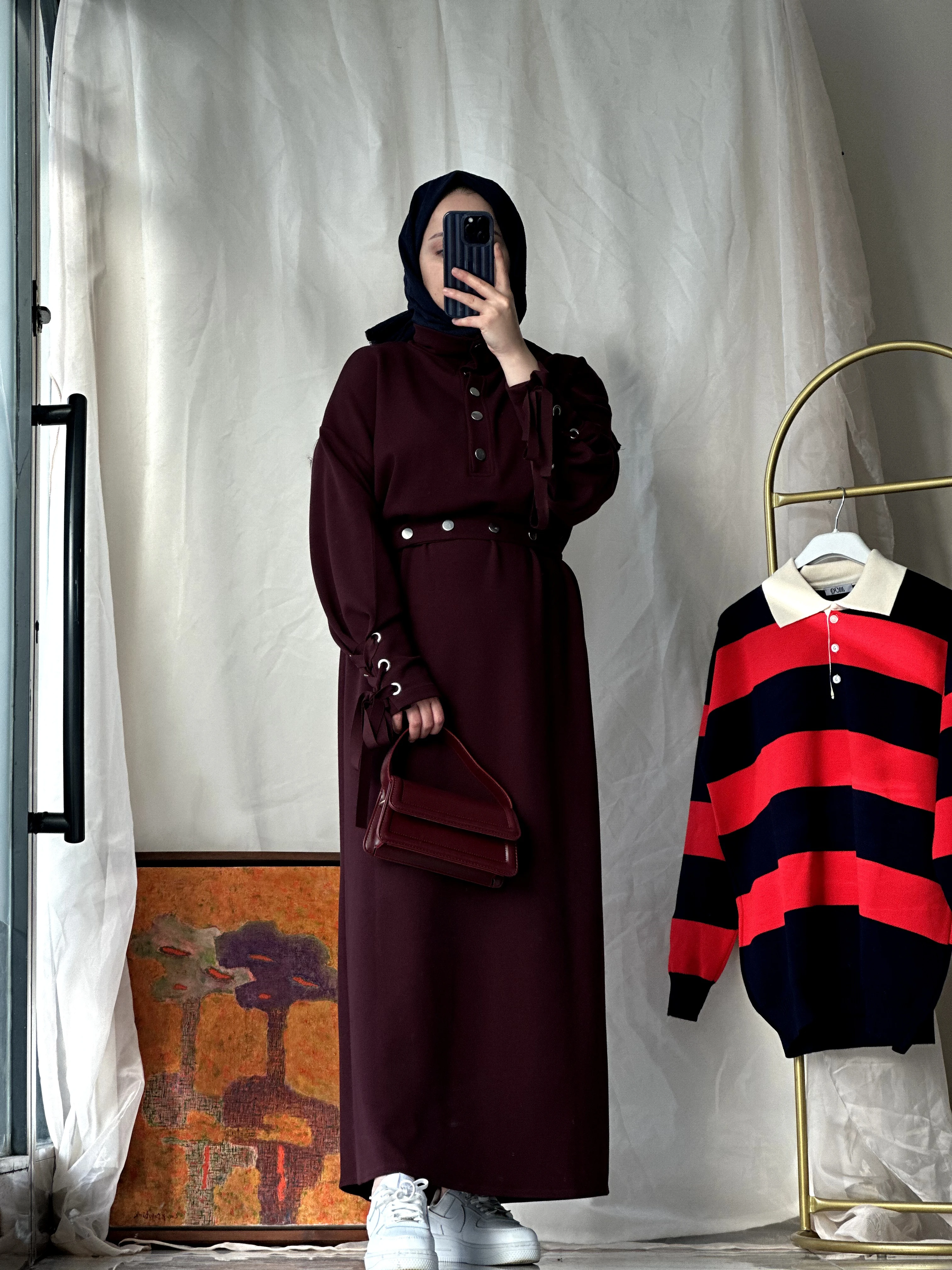 Kolu Bağlamalı Uzun Elbise