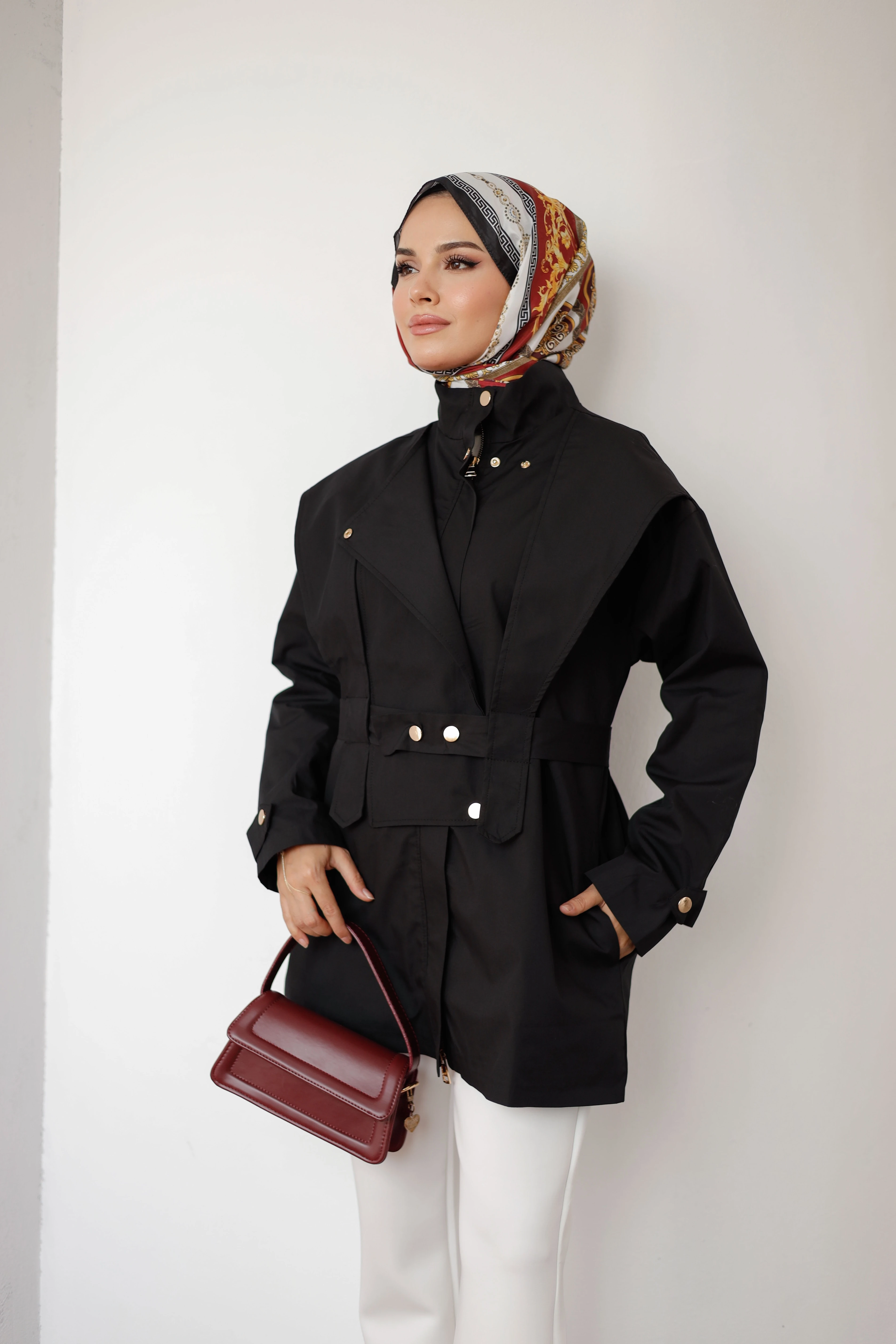 Retro Desen Soft Şal - Bordo