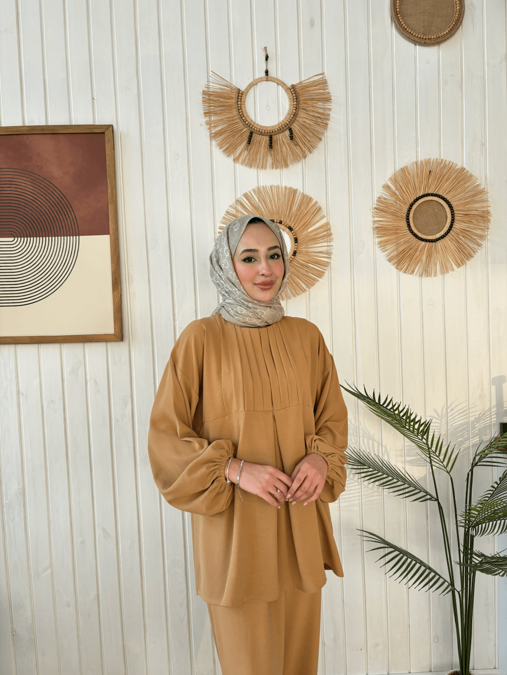 Çağla pleated tunic - Camel