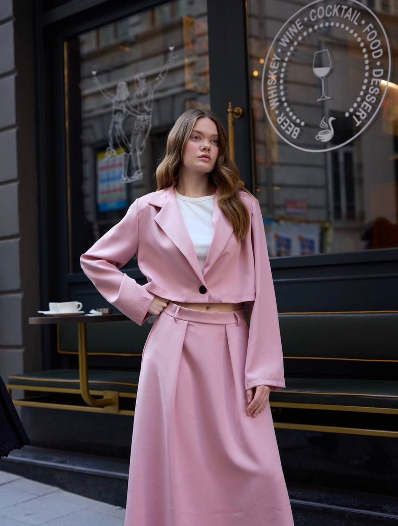 Blazer Vatkalı Crop Ceket - Pembe