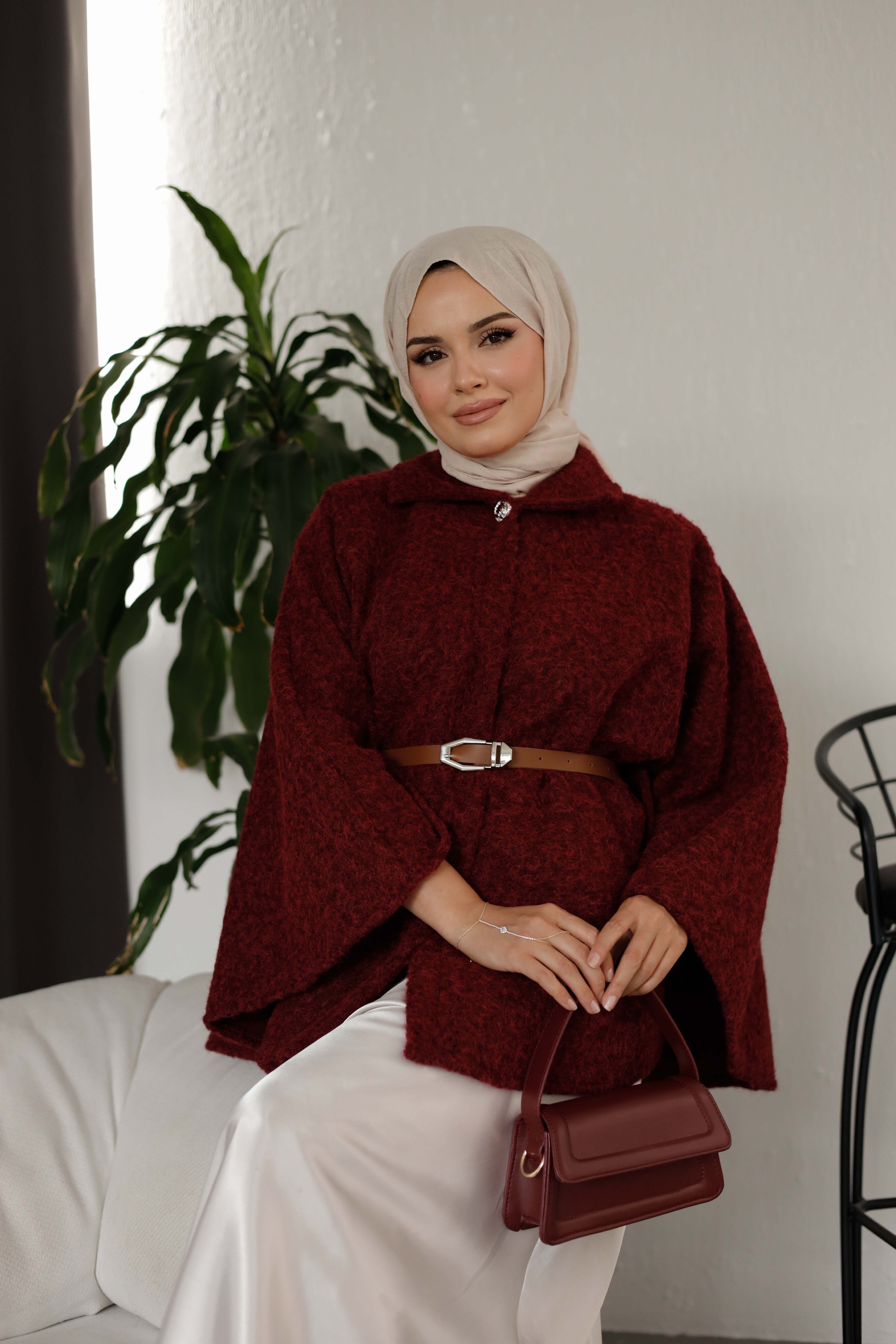 Kemerli Kaşe Panço  - Bordo