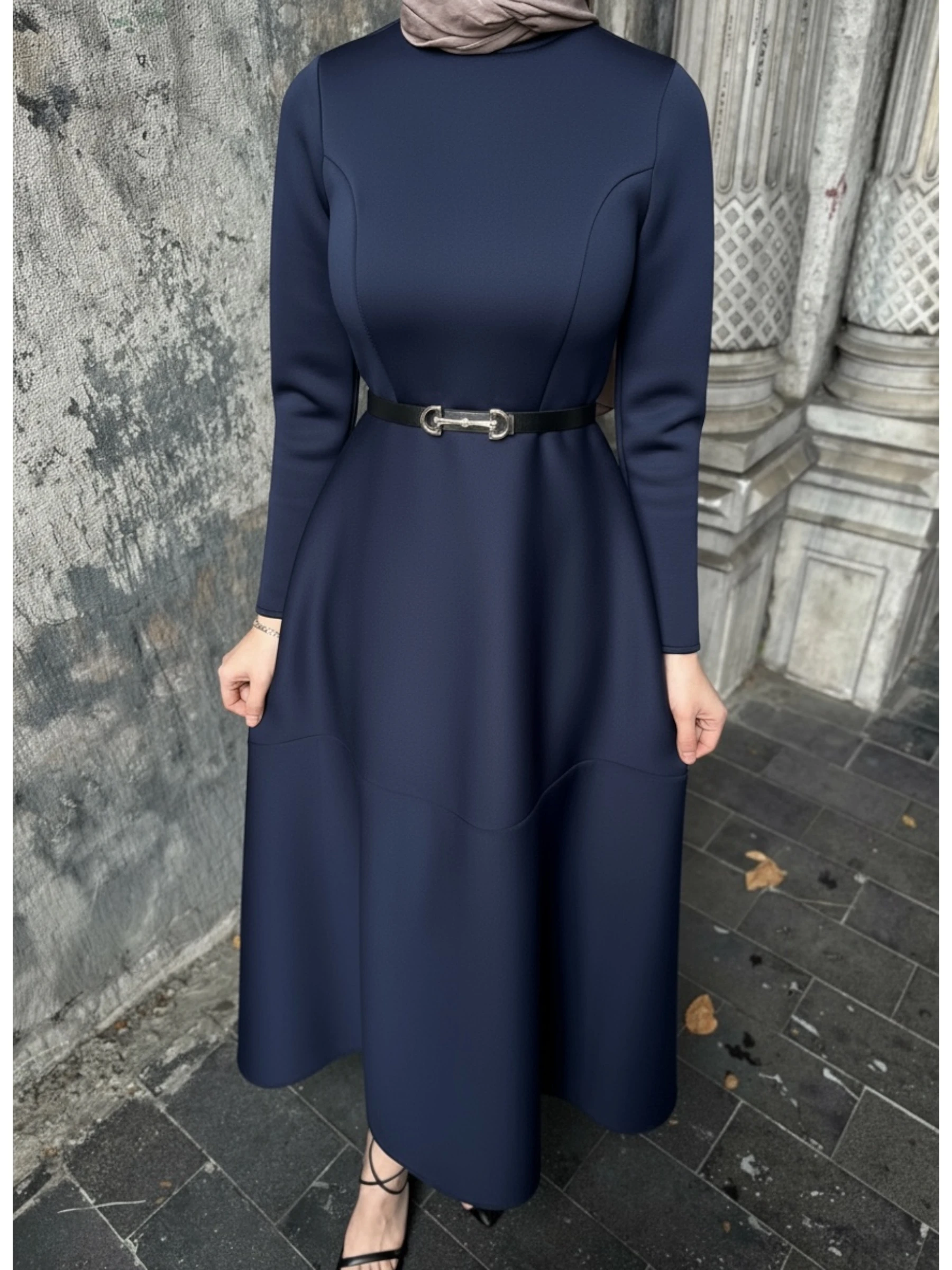 belted scuba bell model dress