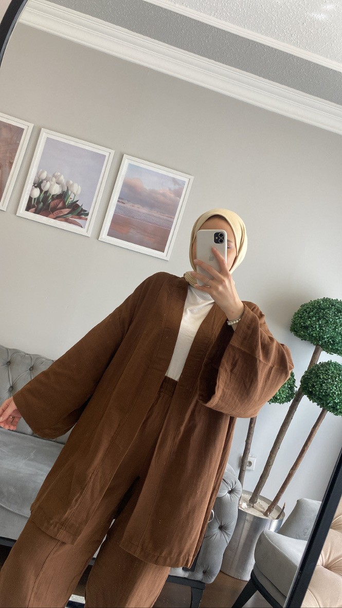 Brown Harem Pants Kimono Set