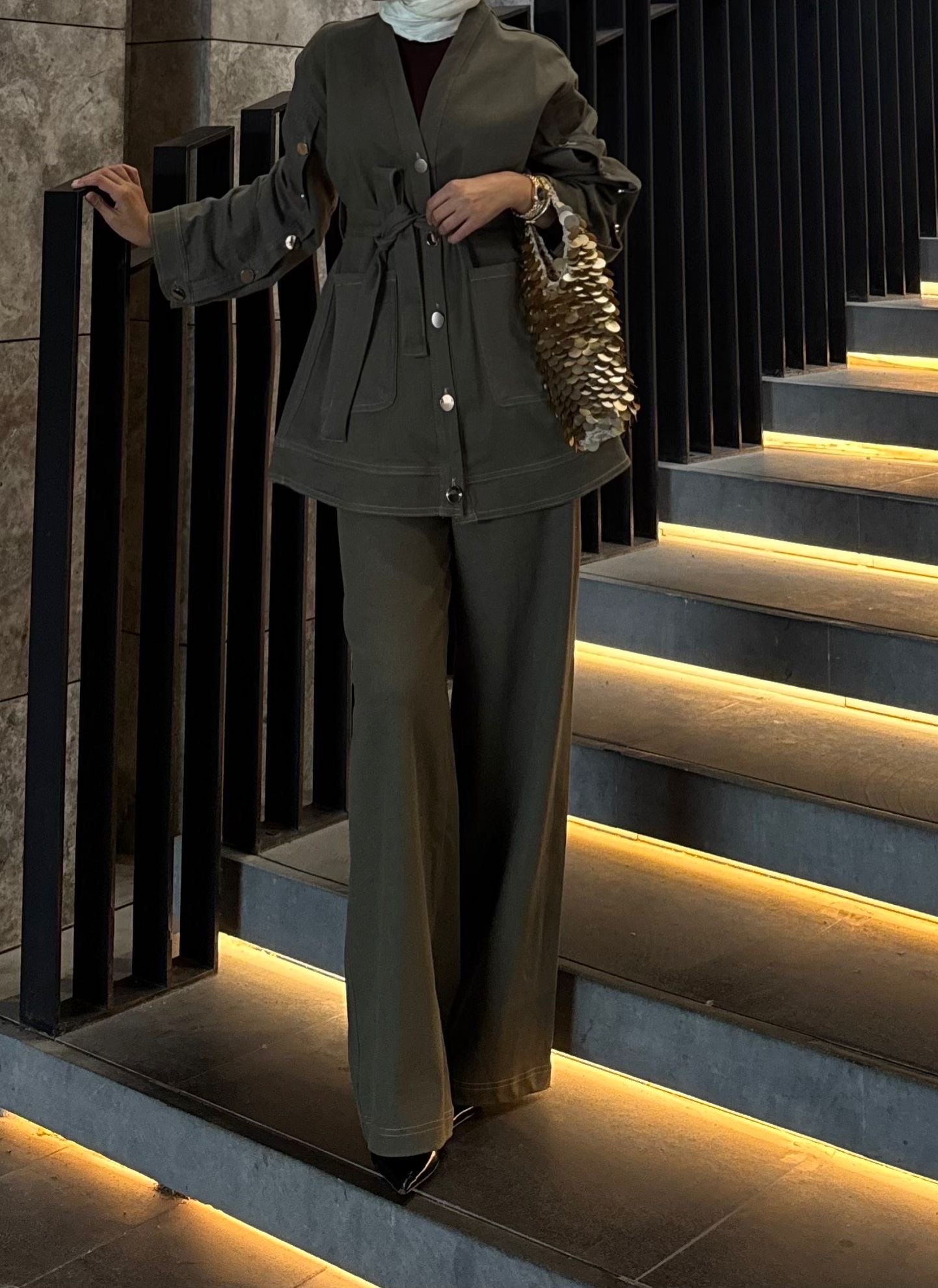 Aysima Kot Ceket Pantolon Takım - Haki