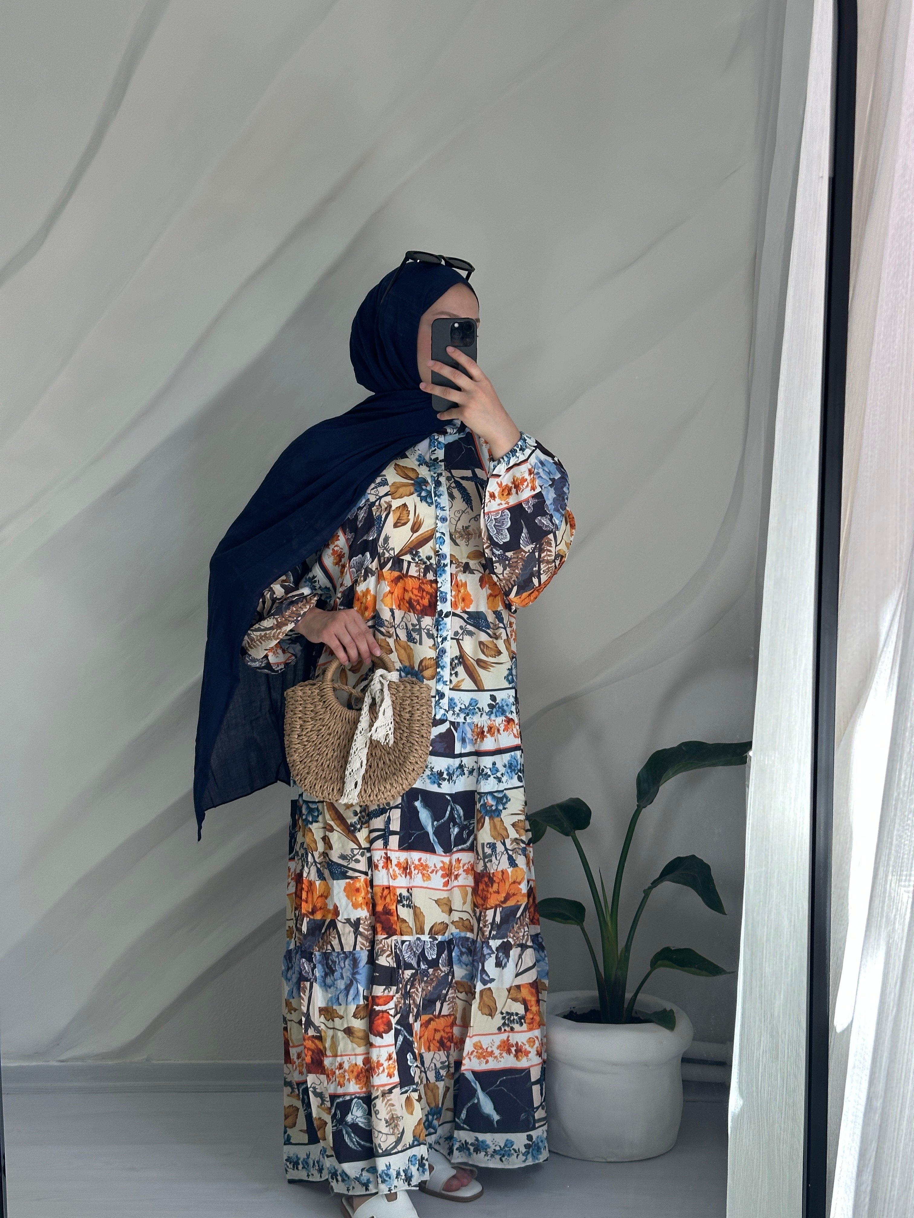 Floral Viscose Dress - Orange