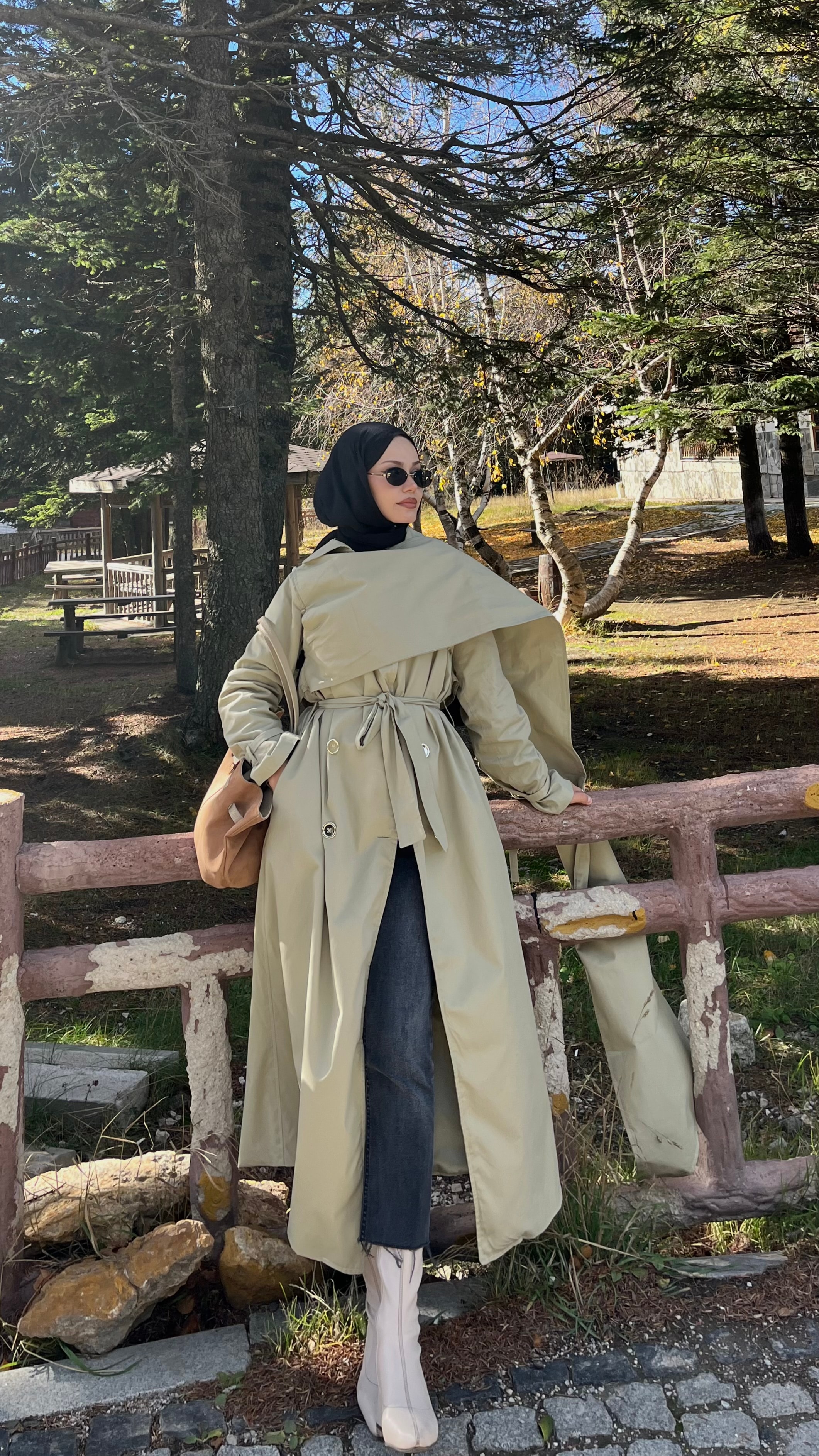 Atkılı Uzun Trençkot - Haki