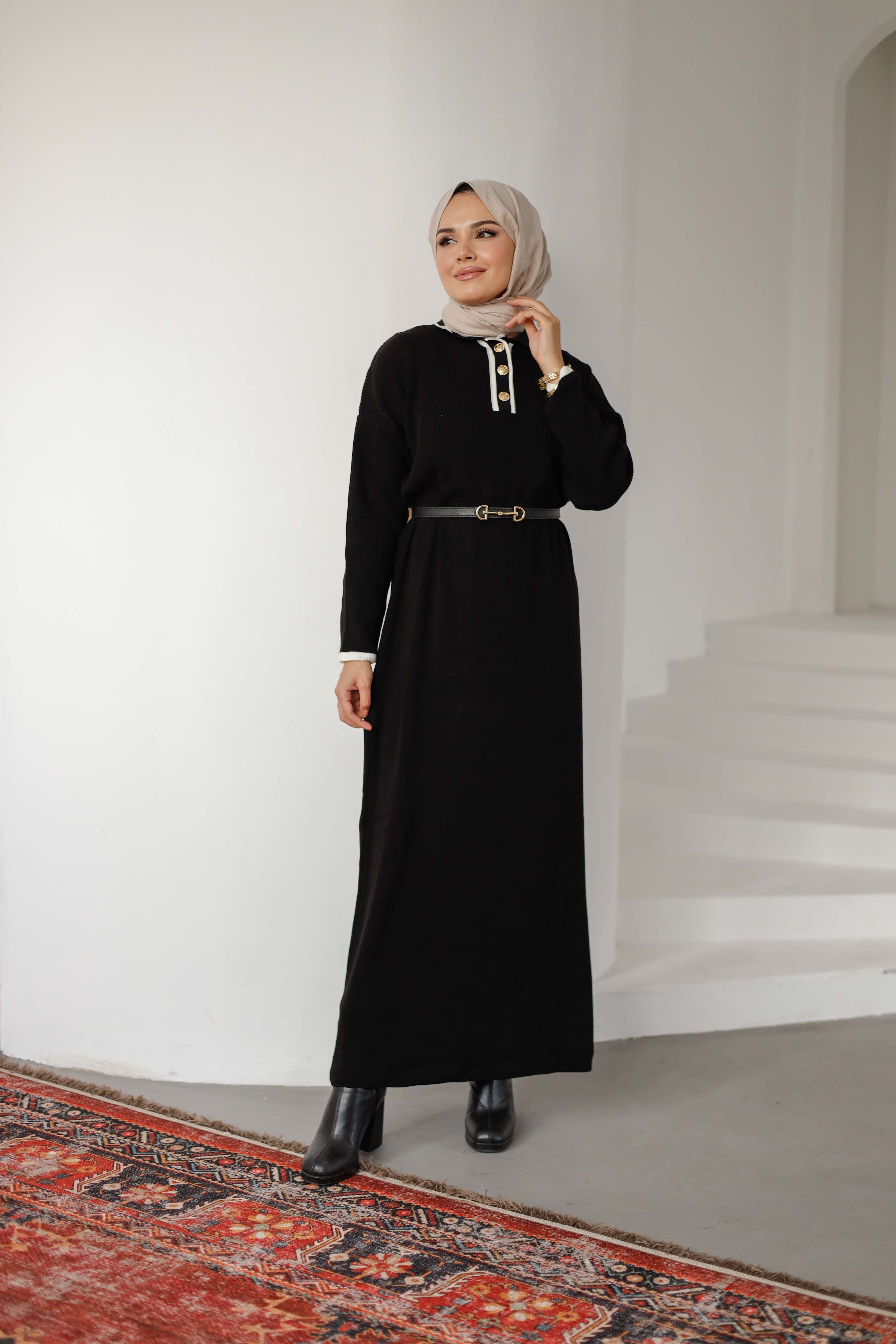 Düğmeli Sona Triko Elbise