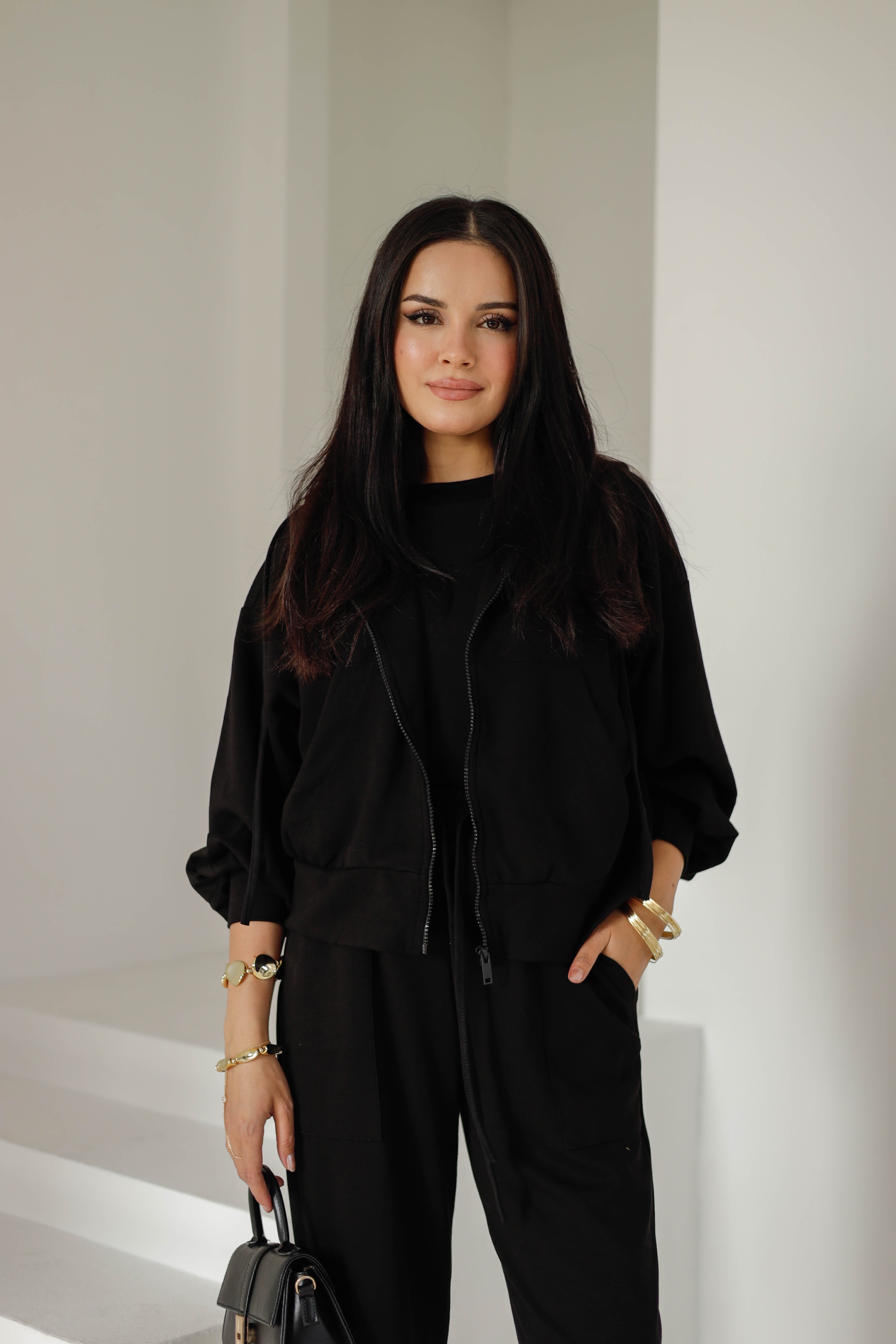 Basic Zip-Up Oysho Set – Black