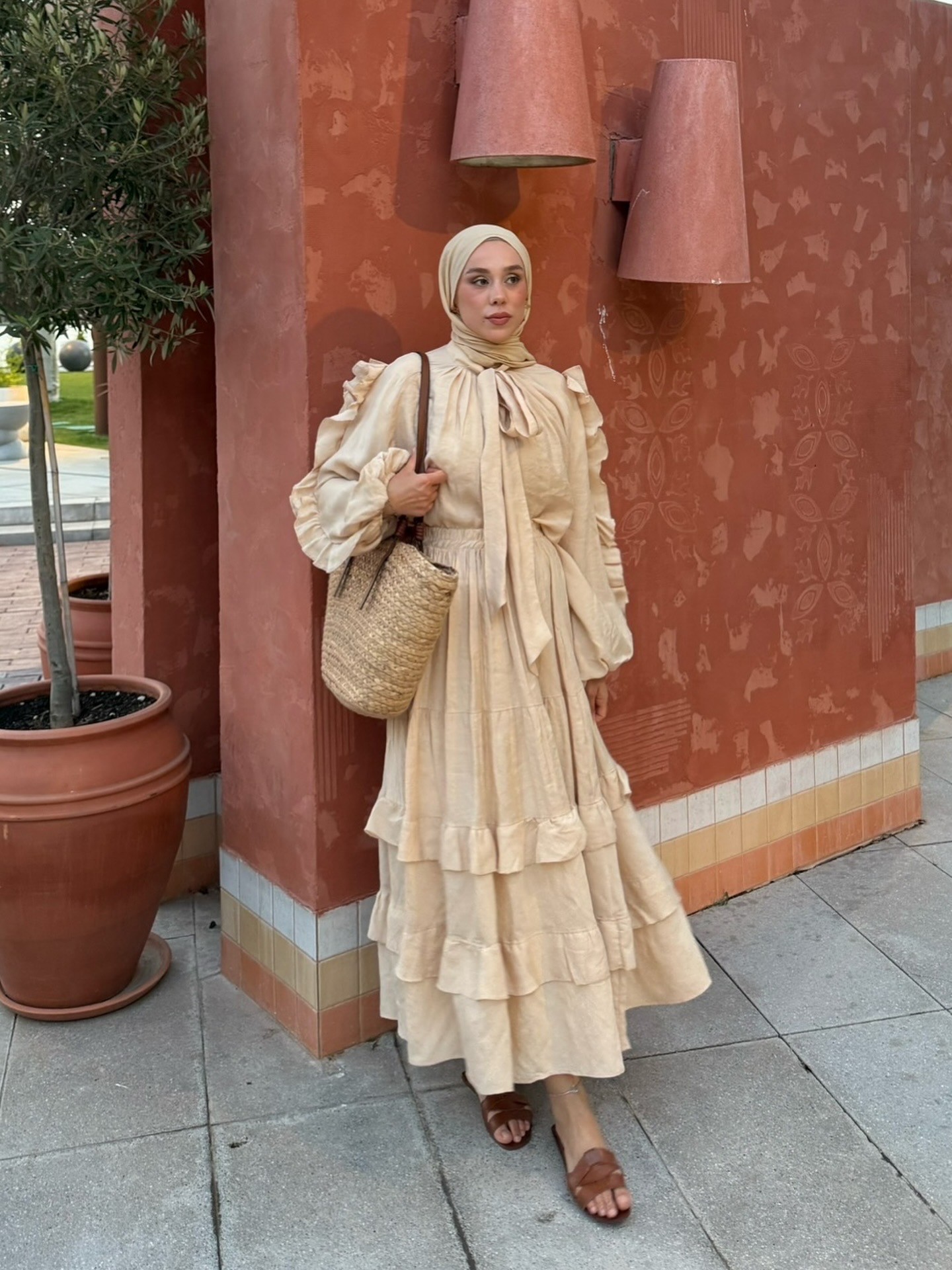 Milan Skirt Blouse Set - Beige