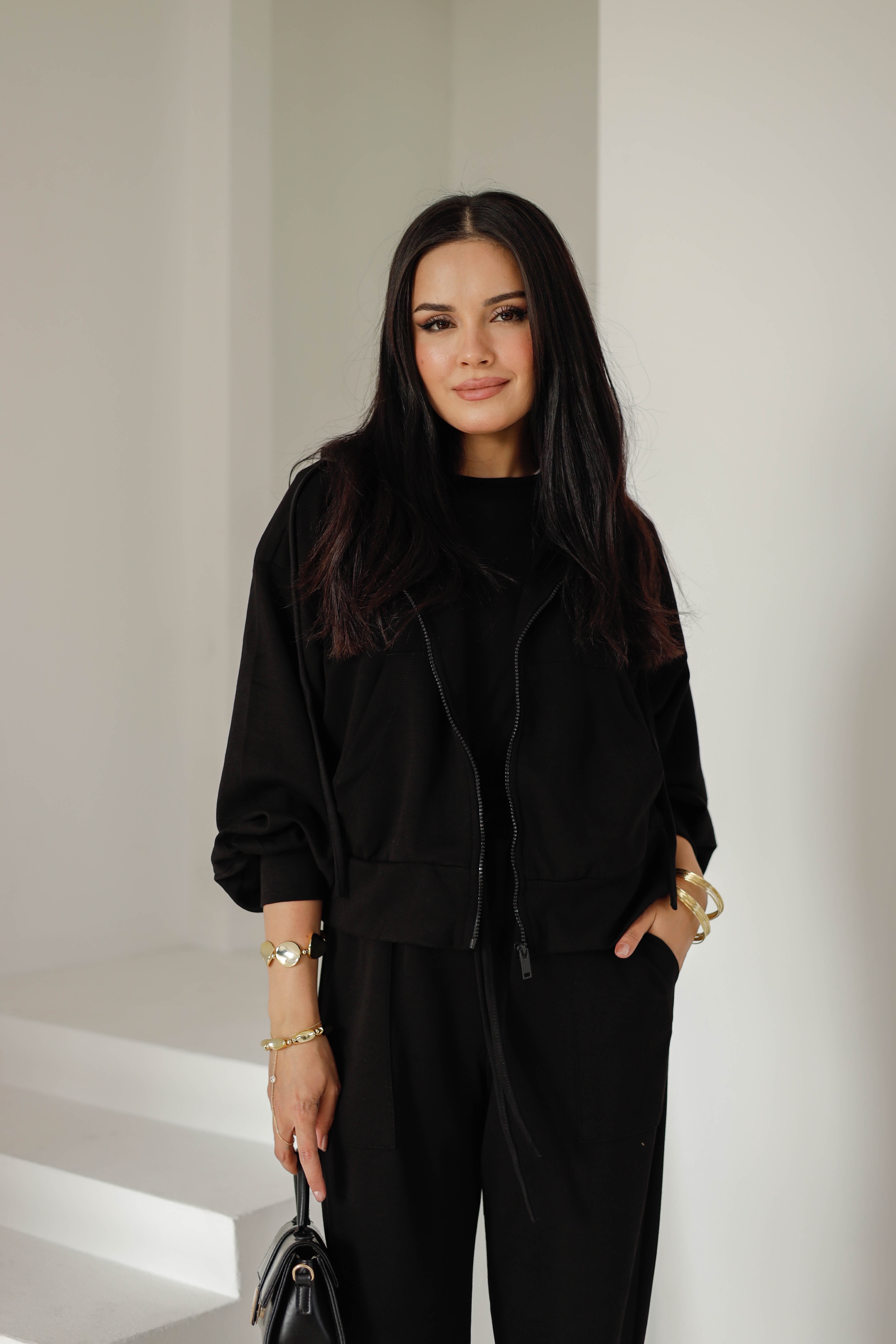 Basic Zip-Up Oysho Set – Black