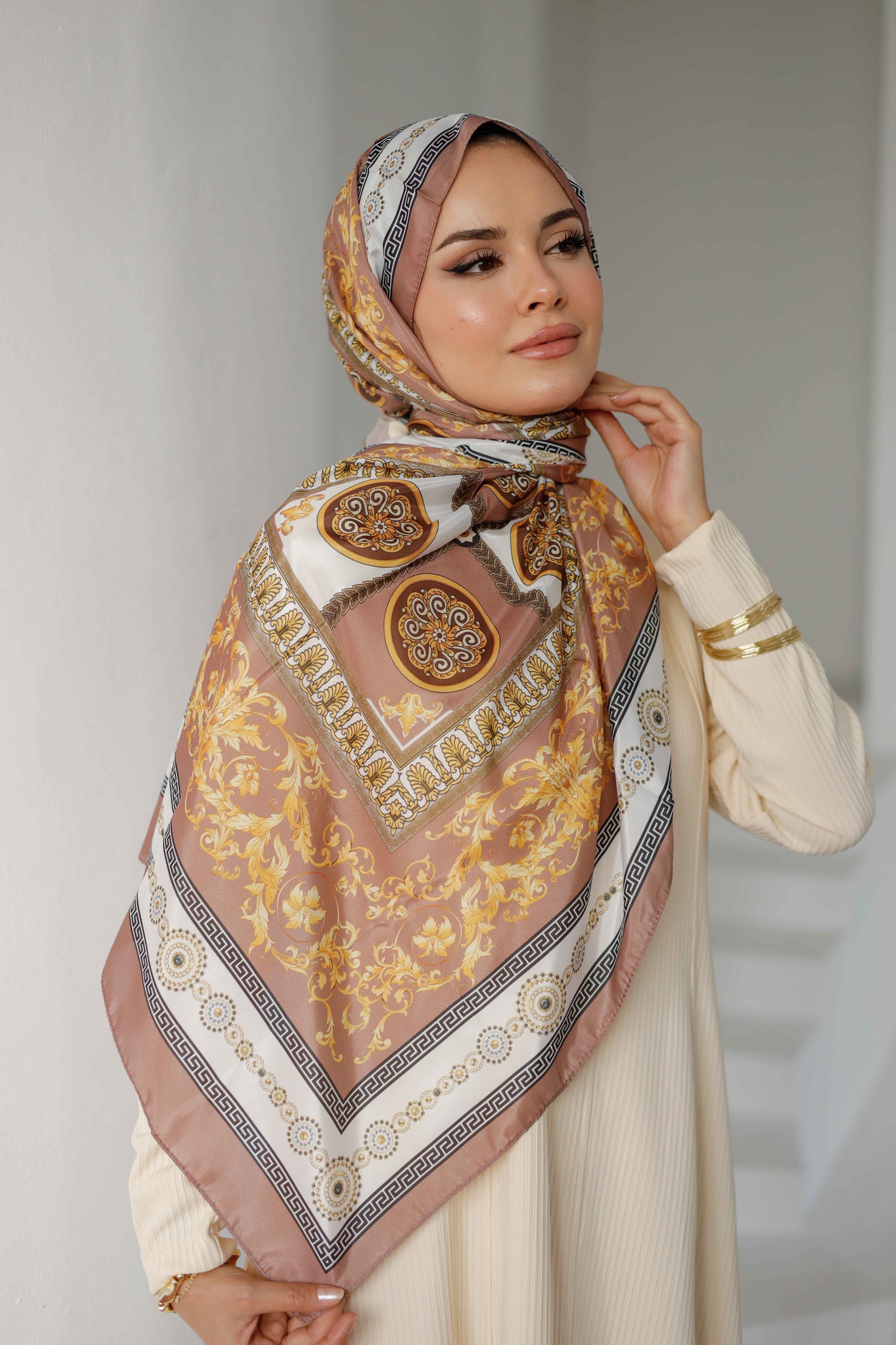 Retro Desen Soft Şal - Kahverengi