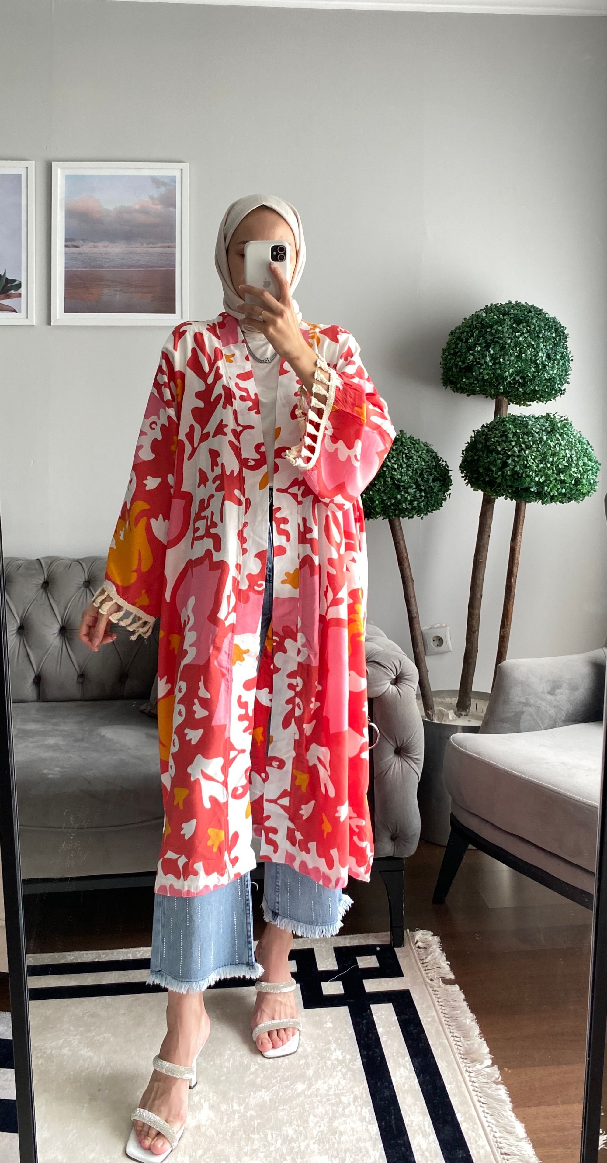 Püsküllü Desenli Kimono