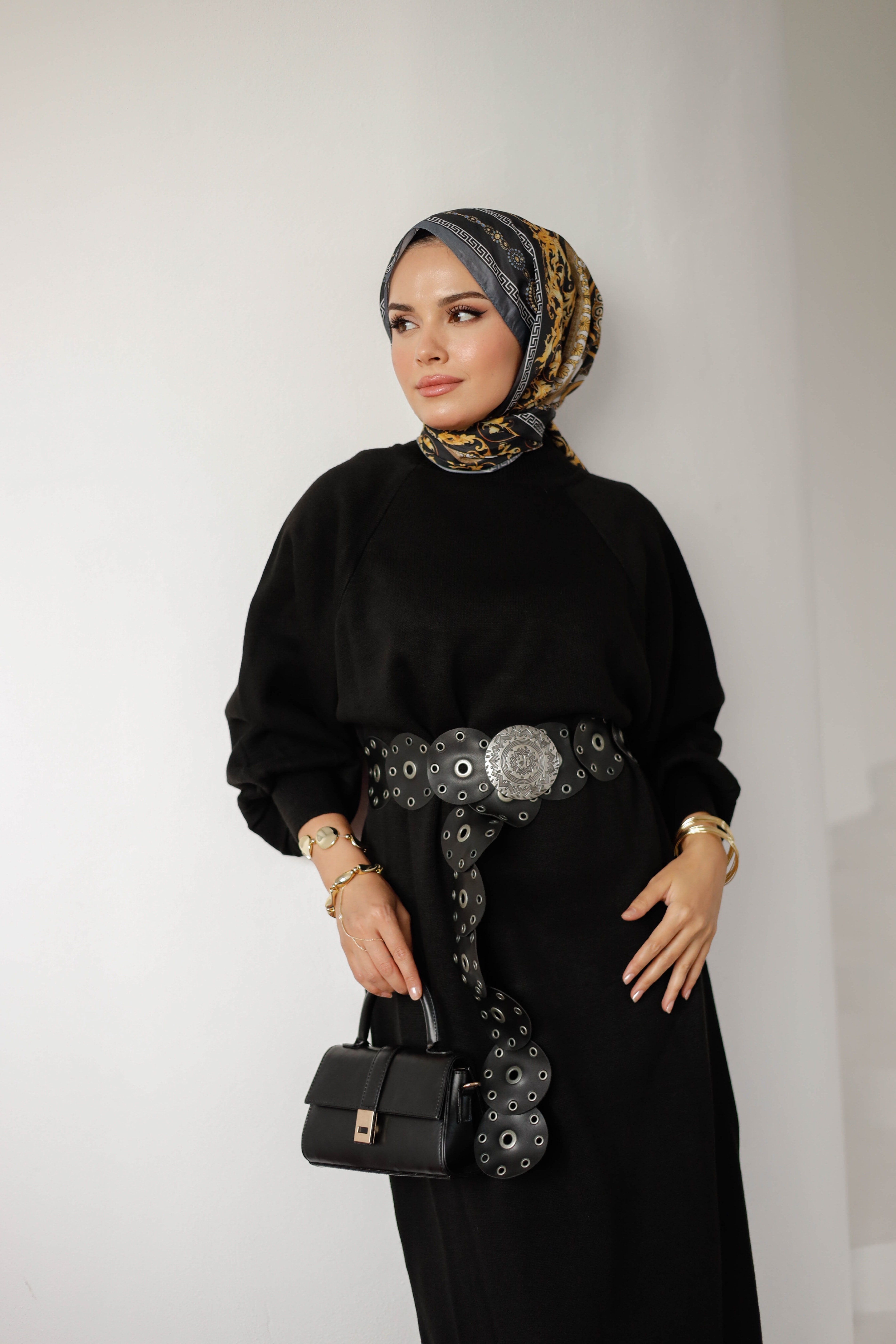 Bubble Sleeve Knit Dress - Black