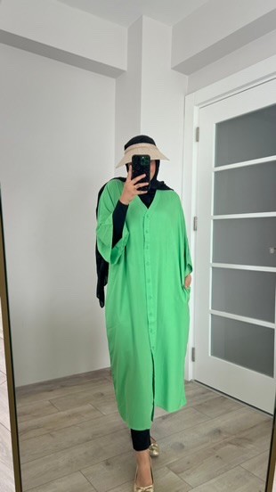 half sleeve long cardigan - Green