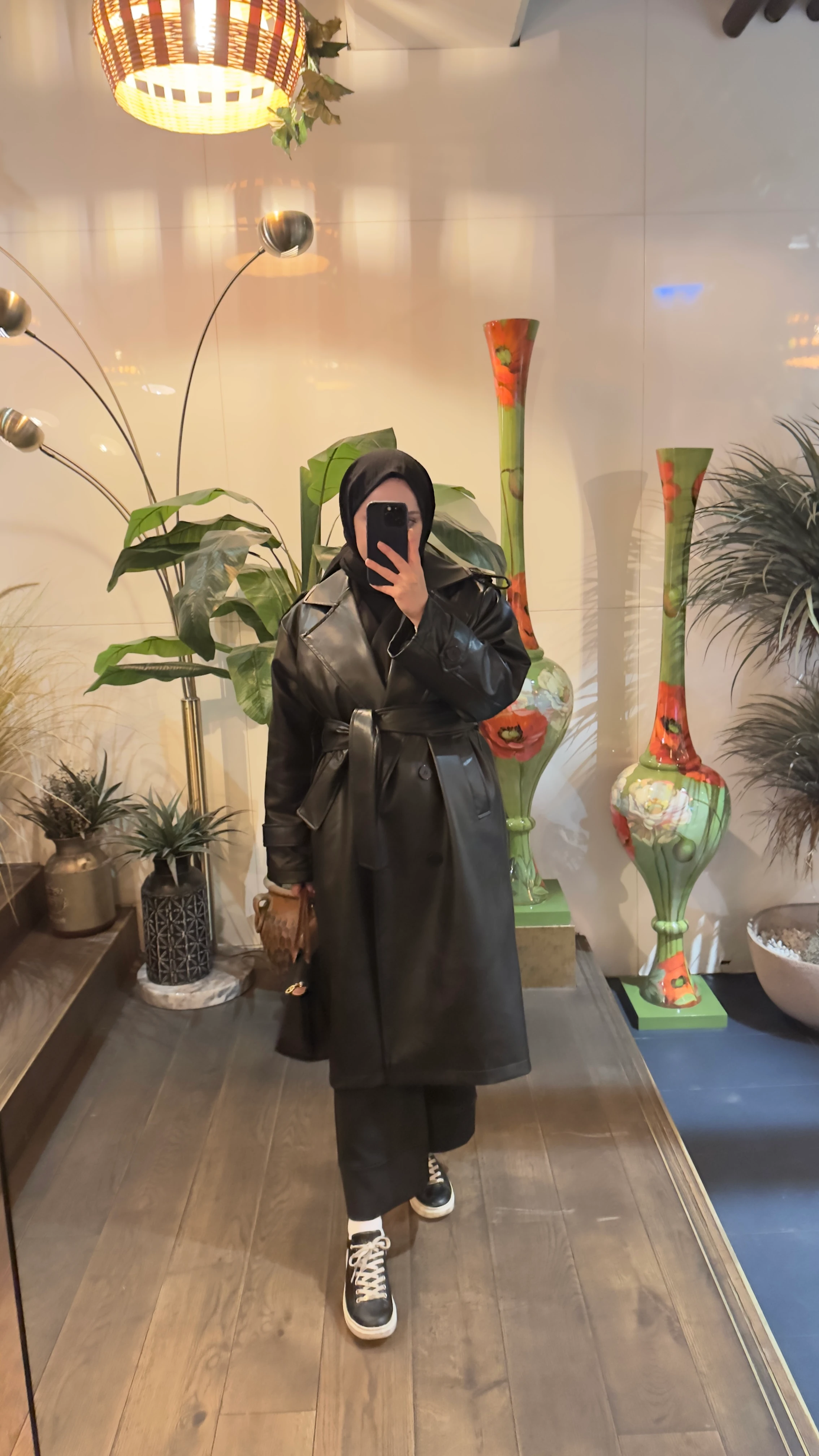 Astarlı Deri Trençkot - Siyah