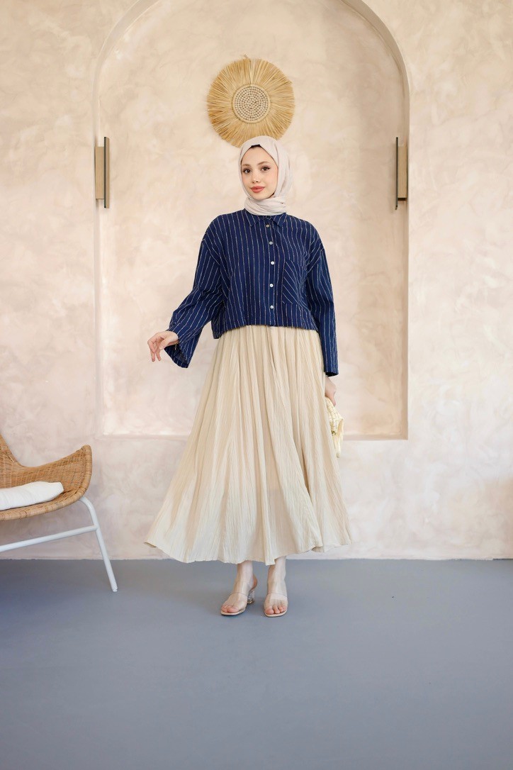 seersucker draped skirt - Cream
