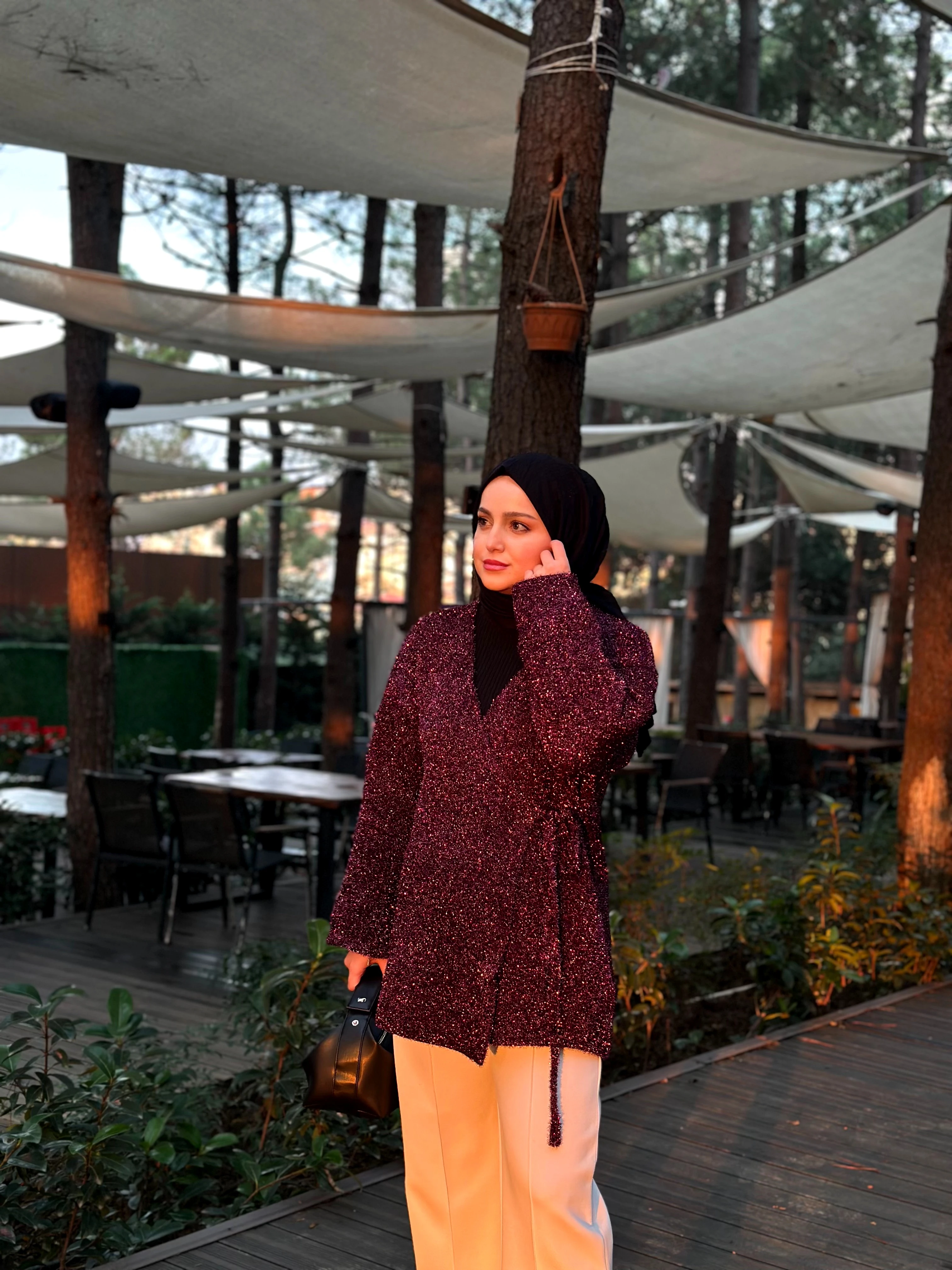 Eleni Simli Triko Hırka - Bordo