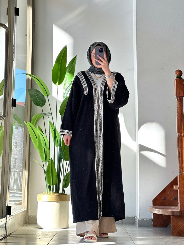 Keten Nakışlı Abaya/Kimono