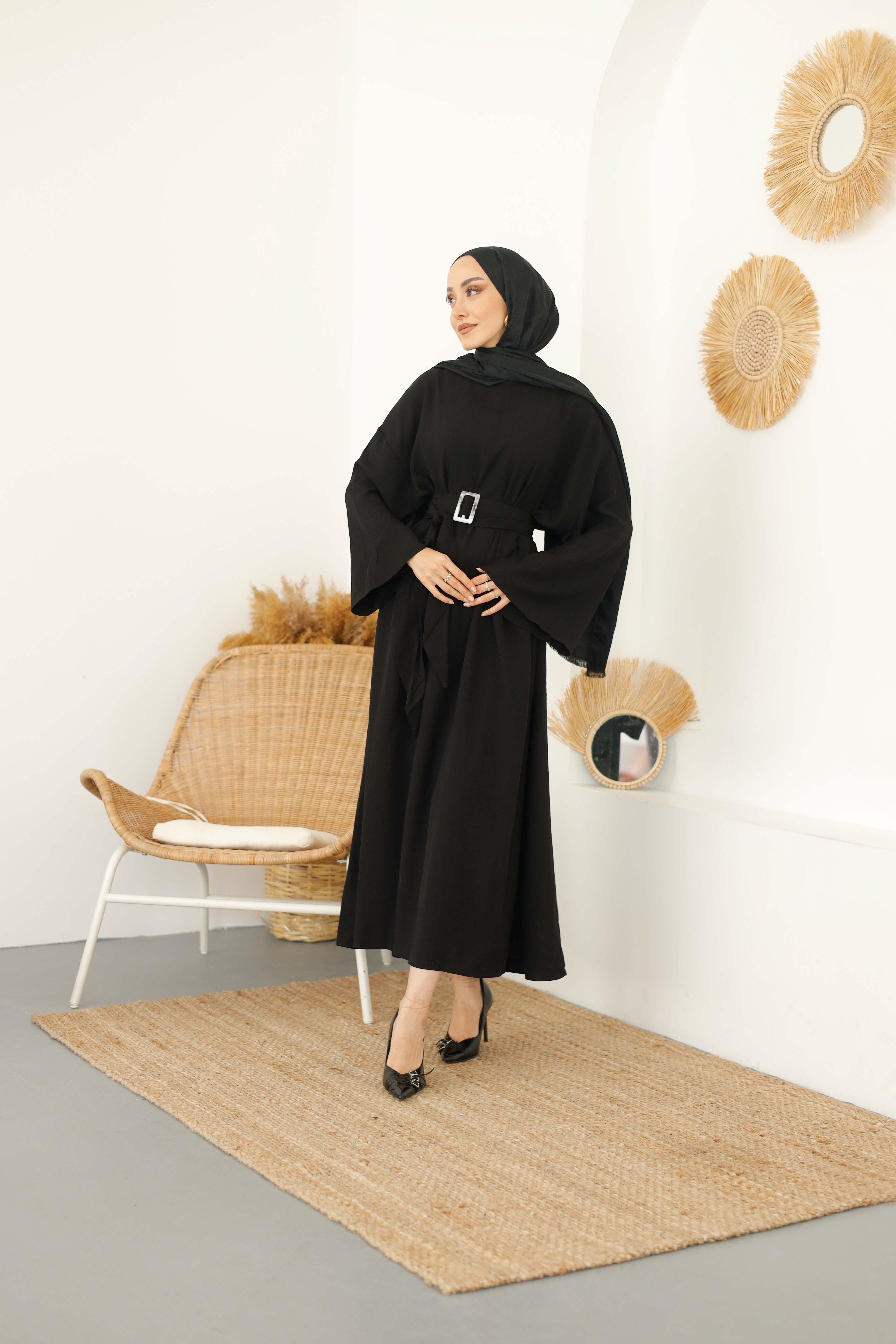 Keten Modal Elbise - Black