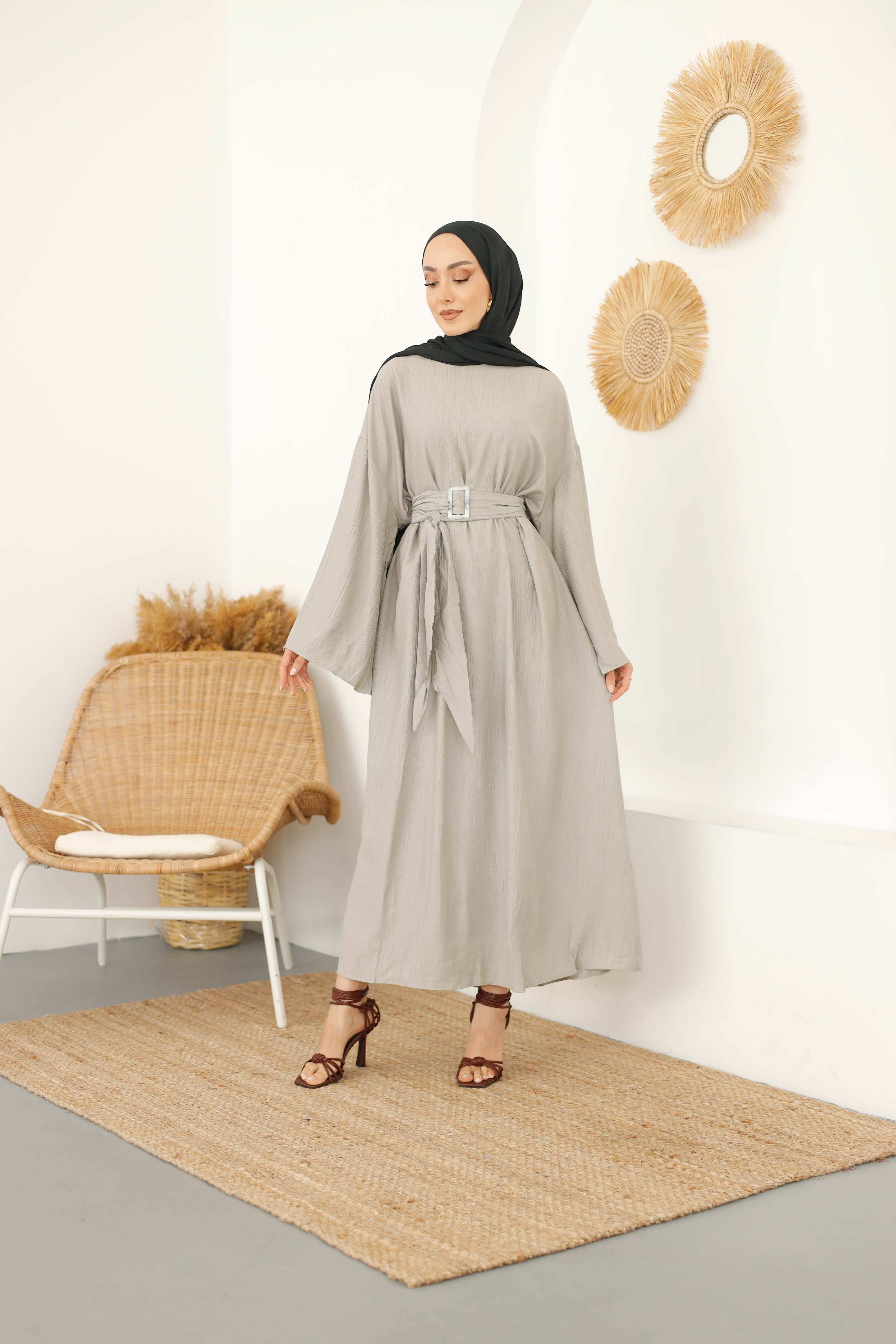 Keten Modal Elbise - Grey