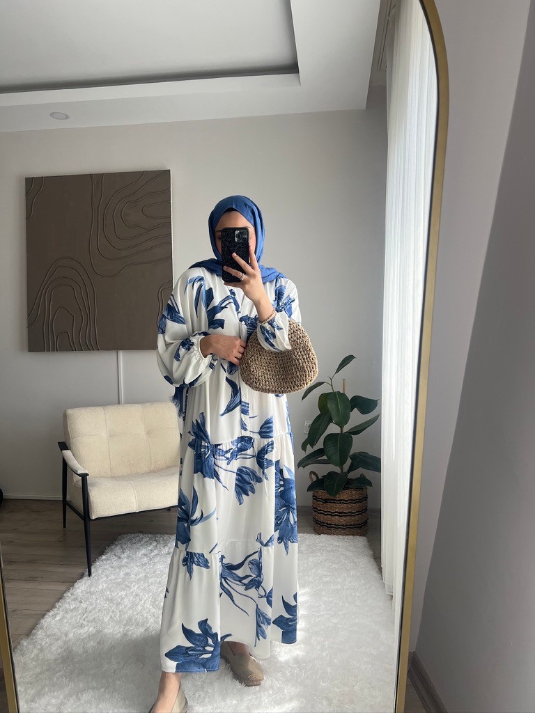 Defne Viskon Elbise - Blue