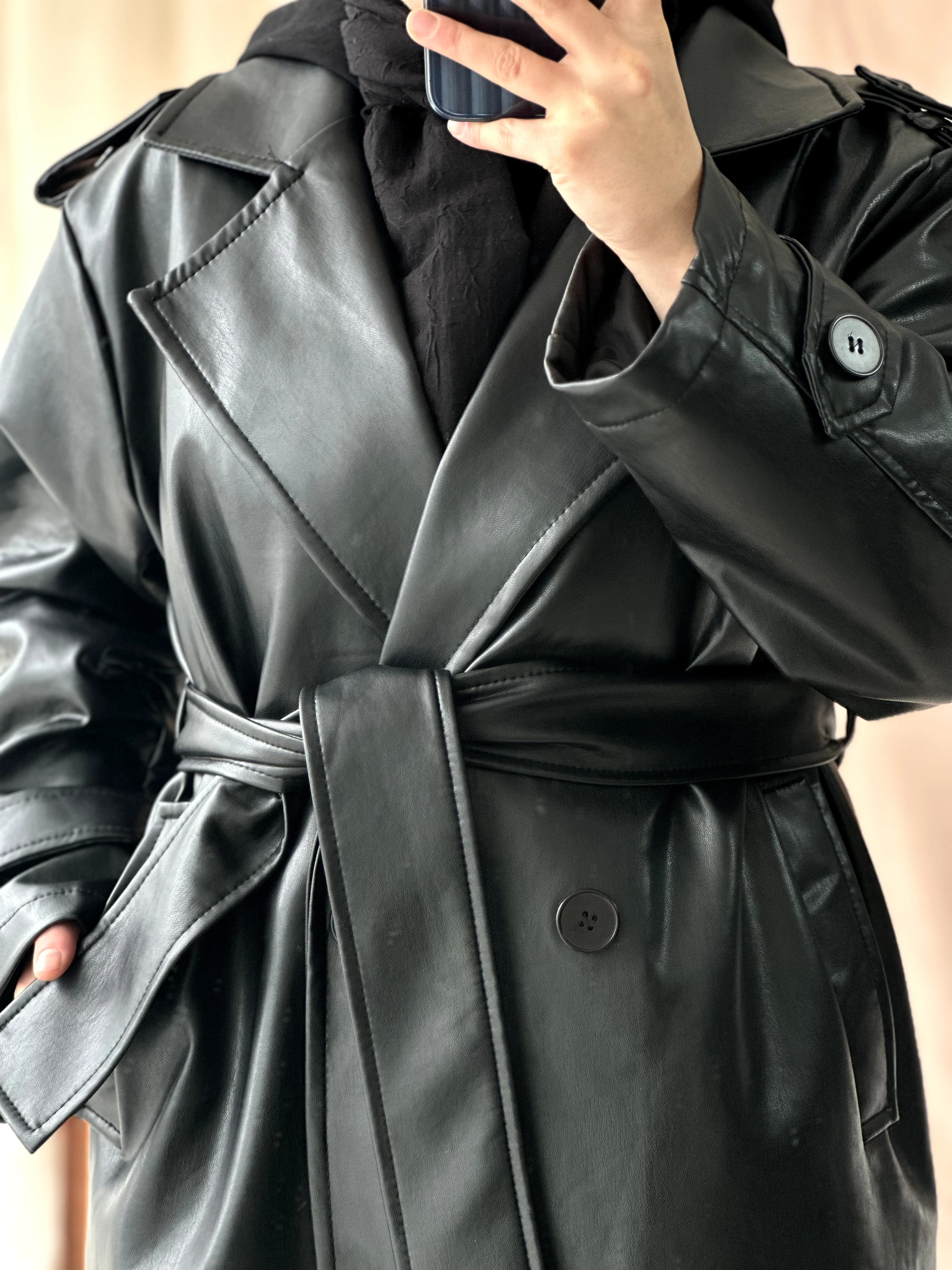 Astarlı Deri Trençkot