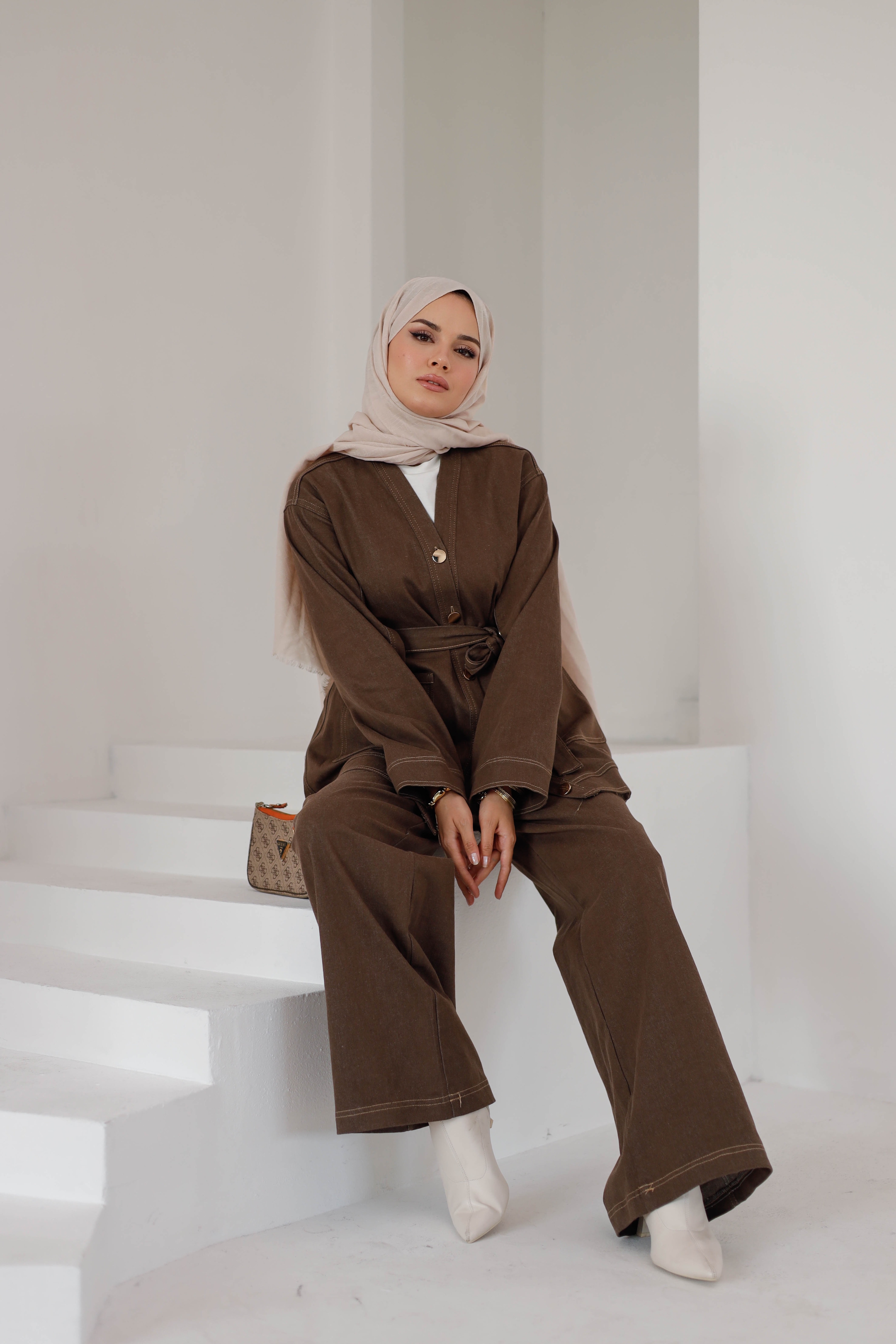 Aysima Kot Ceket Pantolon Takım - Kahvrengi