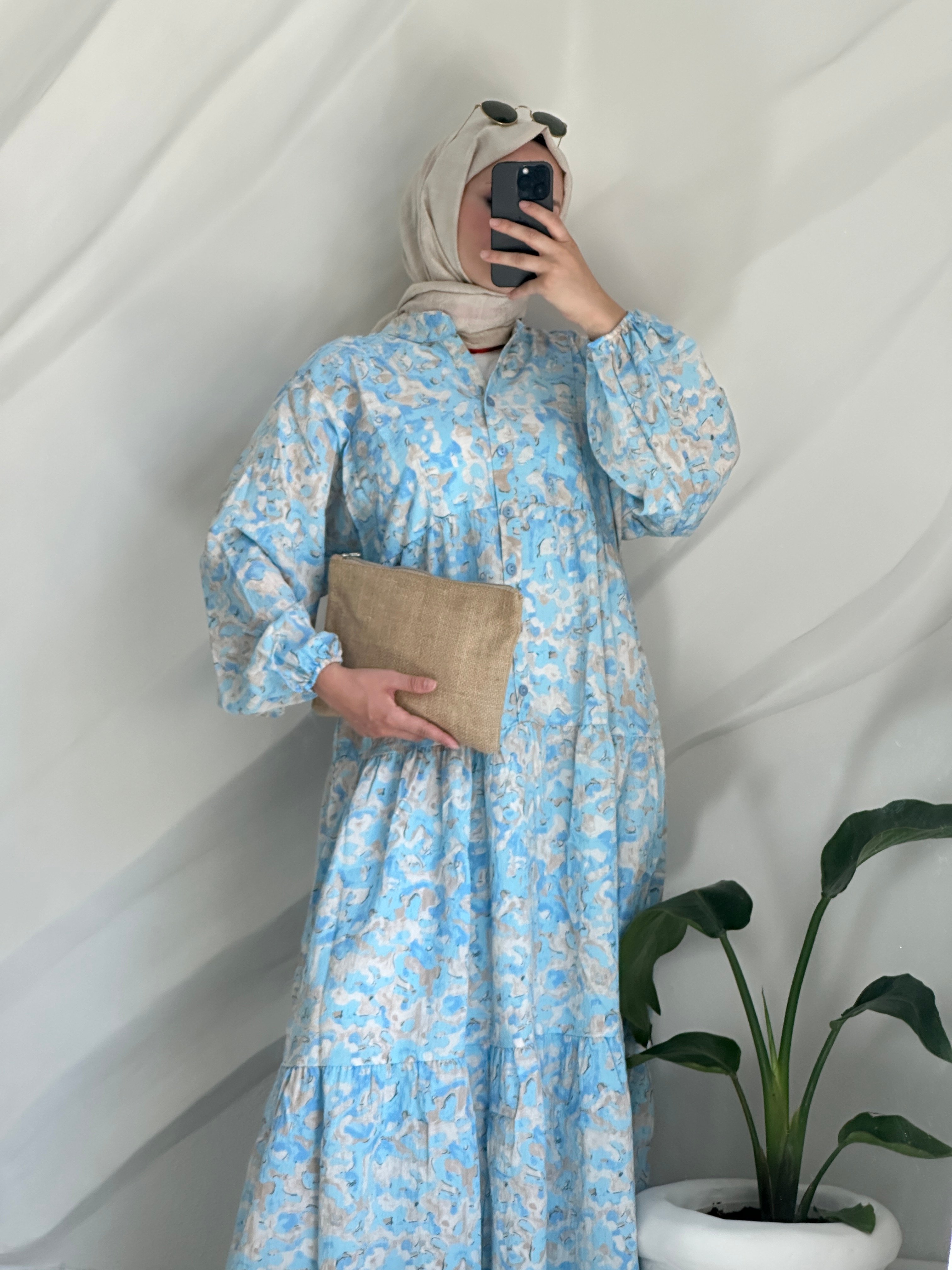 Floral Viscose Dress - Blue