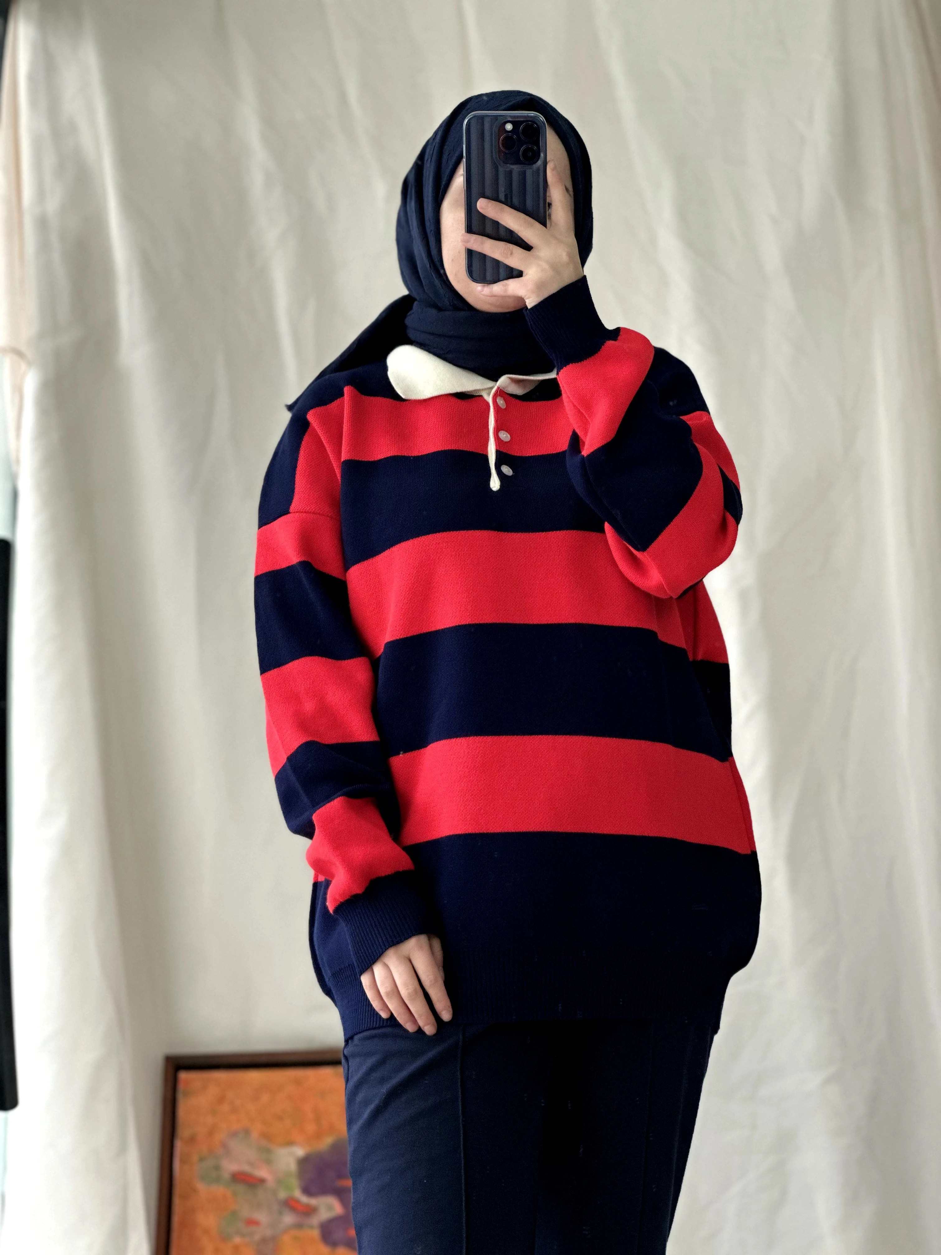 Yaka Detay Triko Kazak - Kırmızı