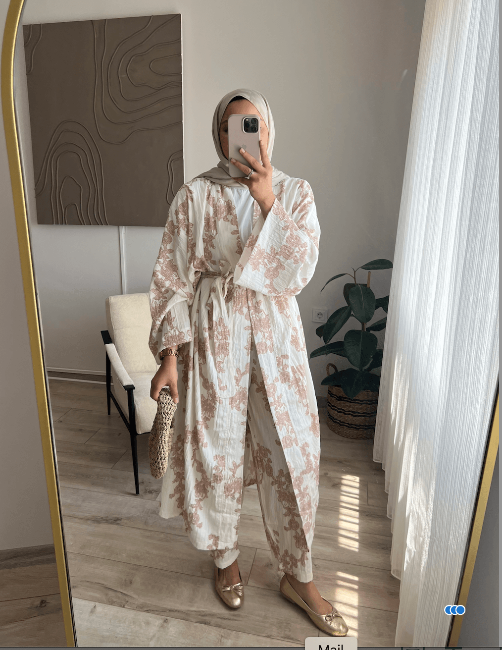 Alin Çiçekli Kimono Takım - Pudra