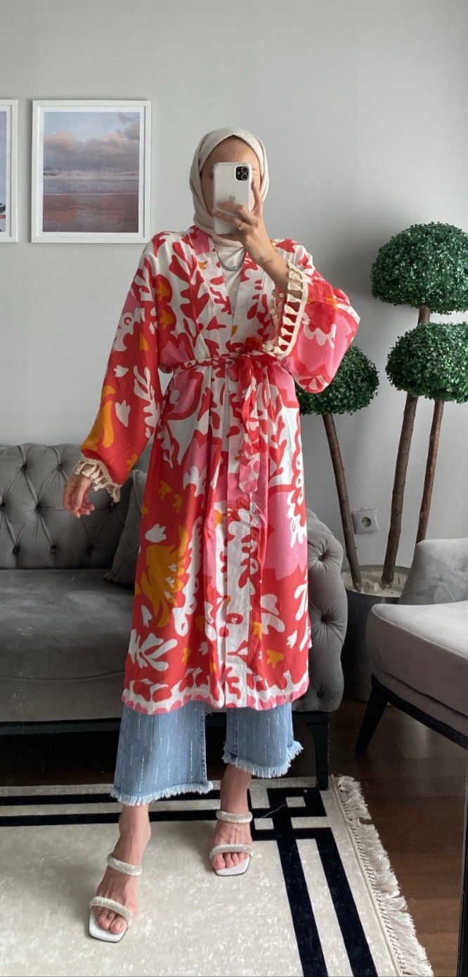 Püsküllü Desenli Kimono