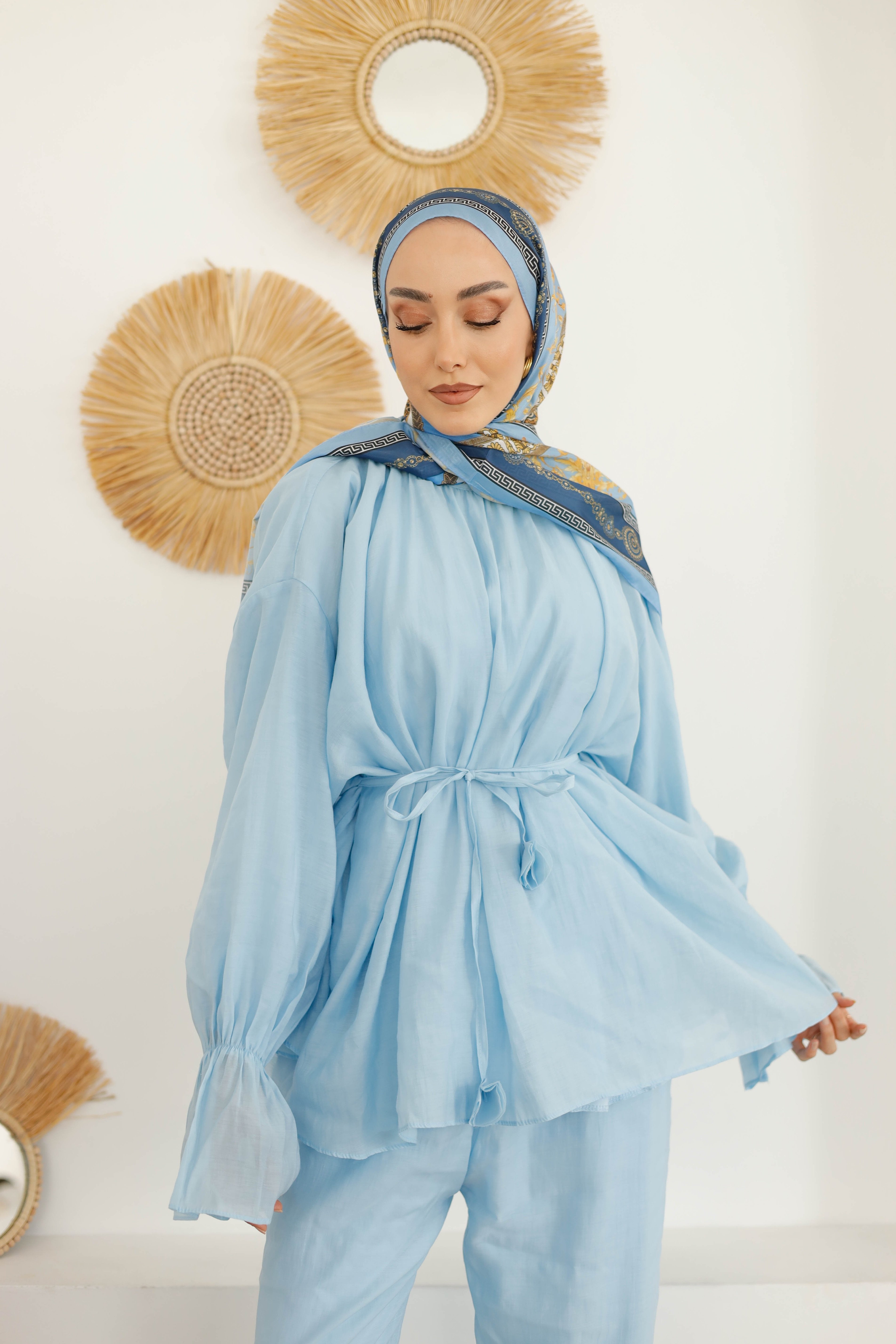 Hande Tunik Pantolon Takım - Bebe Mavisi