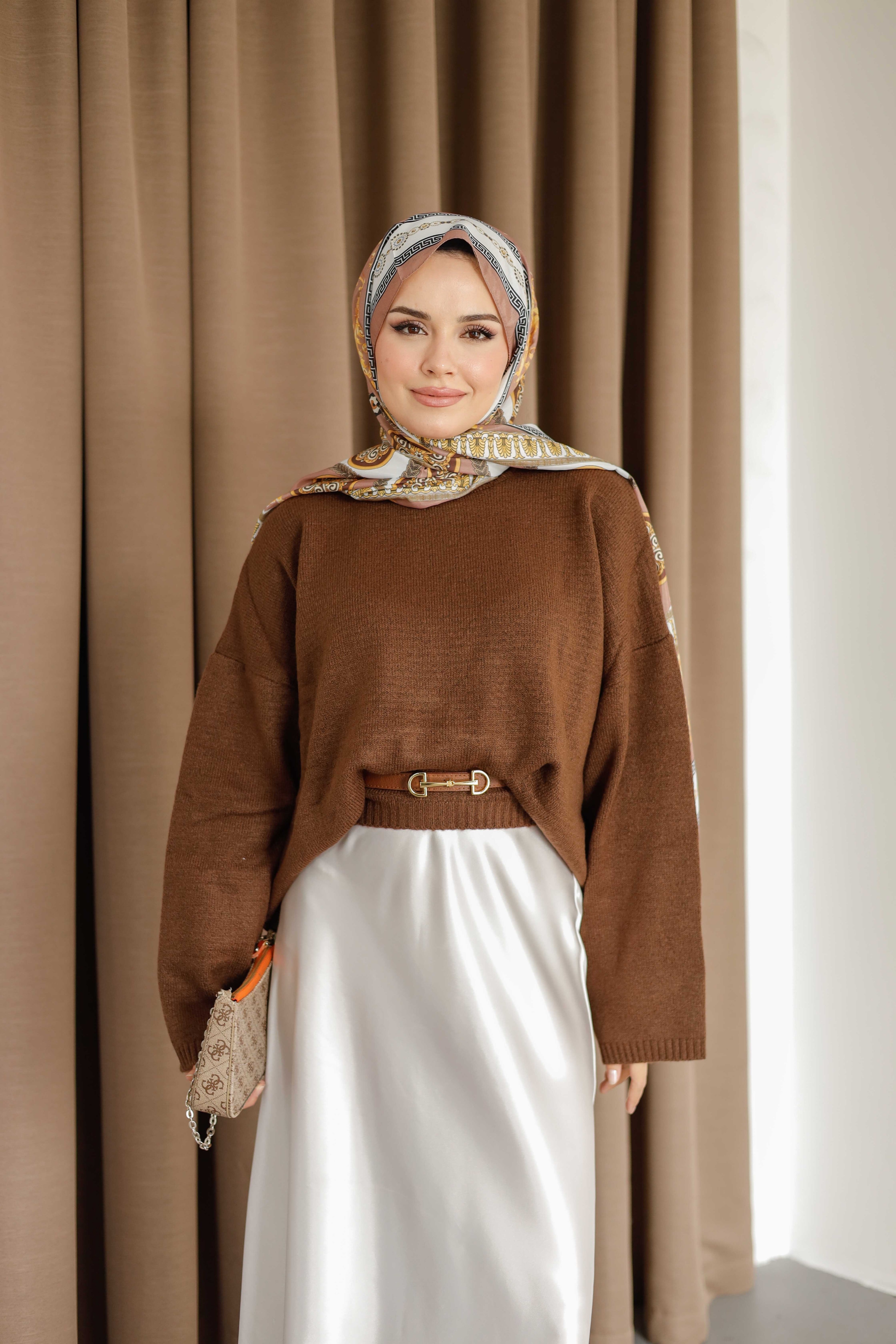 Hazel Triko Kazak - Kahvrengi