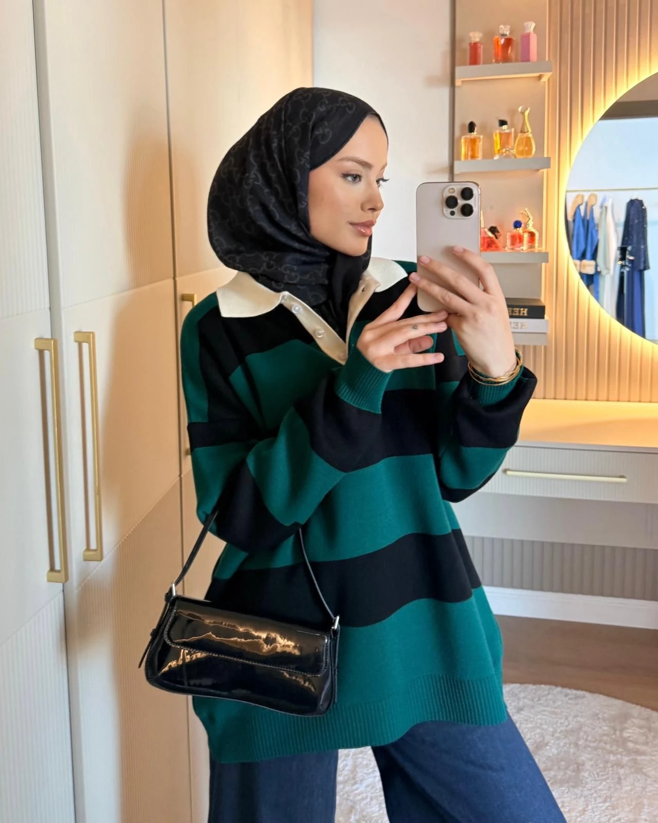 Yaka Detay Triko Kazak - Zümrüt yeşil