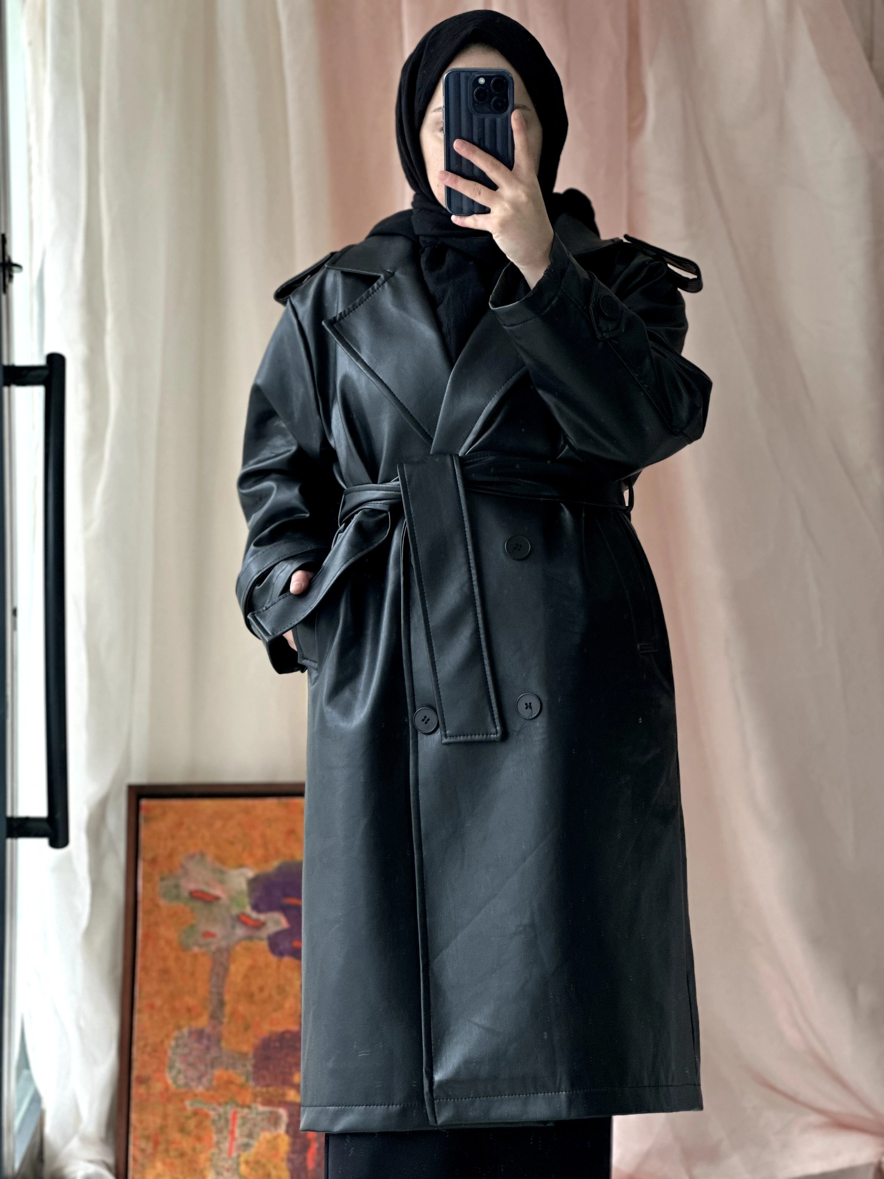 Astarlı Deri Trençkot