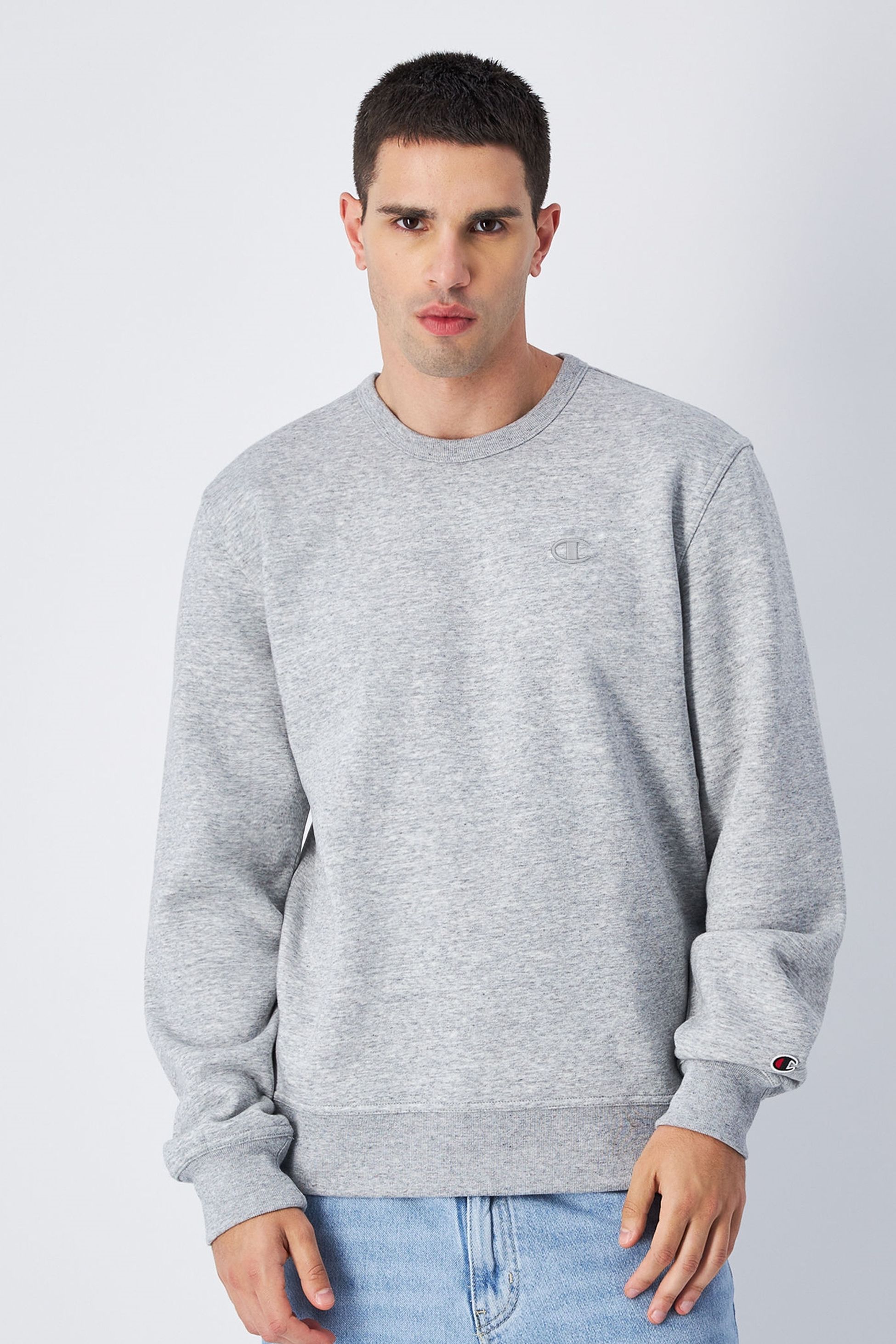 Powerblend Fleece Crew, C Logo Sweatshirt - Dark Grey Heather/Silver