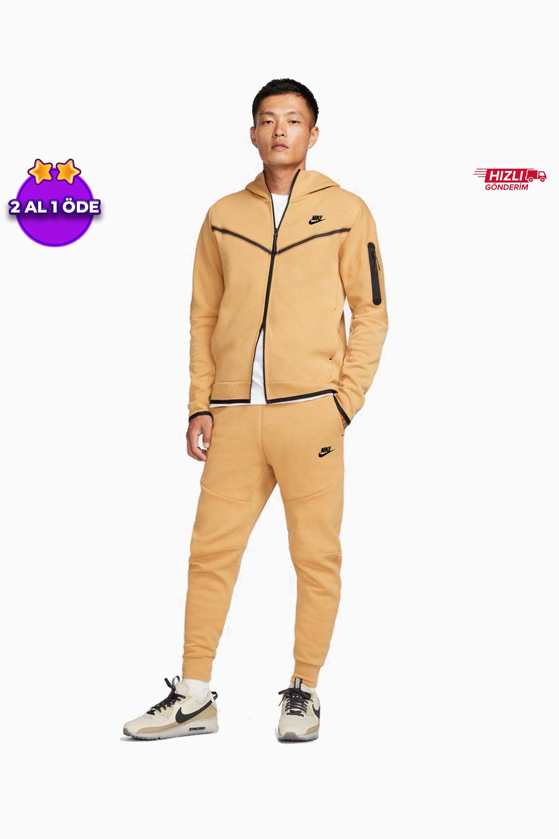 Sportswear Tech Fleece Full Zip Hoodie & Joggers Set - Brown